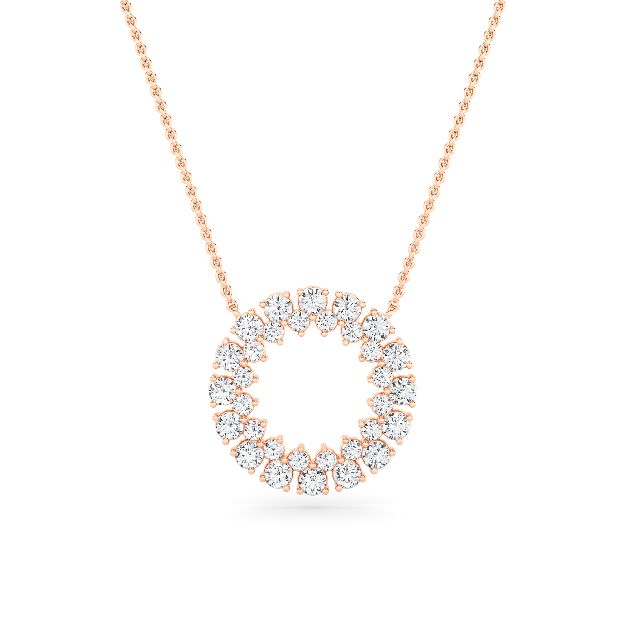 Pendant Round Cut Diamond Circle Necklace in 9K White with Chain Rose Gold Unique Necklaces