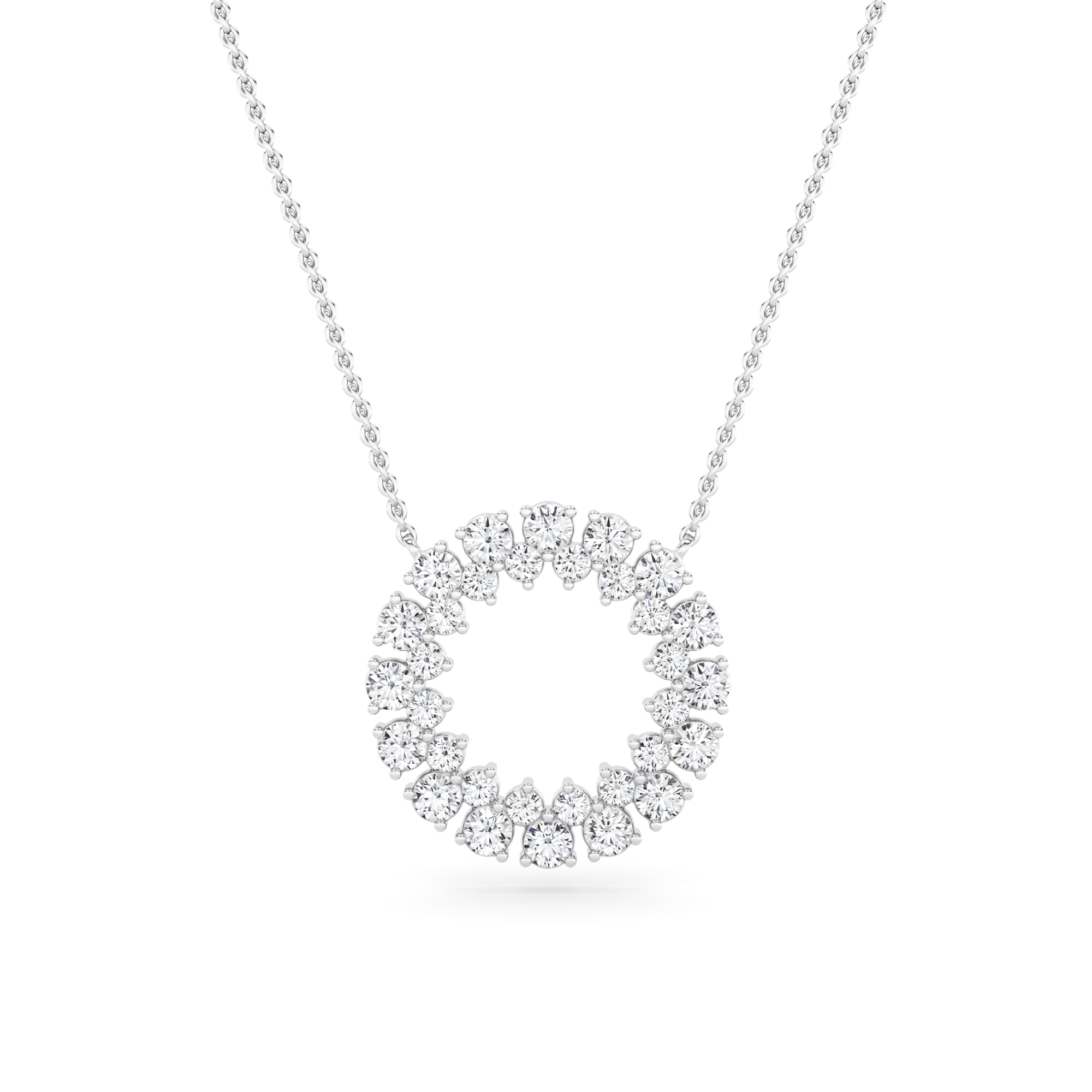 Pendant Round Cut Diamond Circle Necklace in 9K White Gold with Chain Unique Necklaces