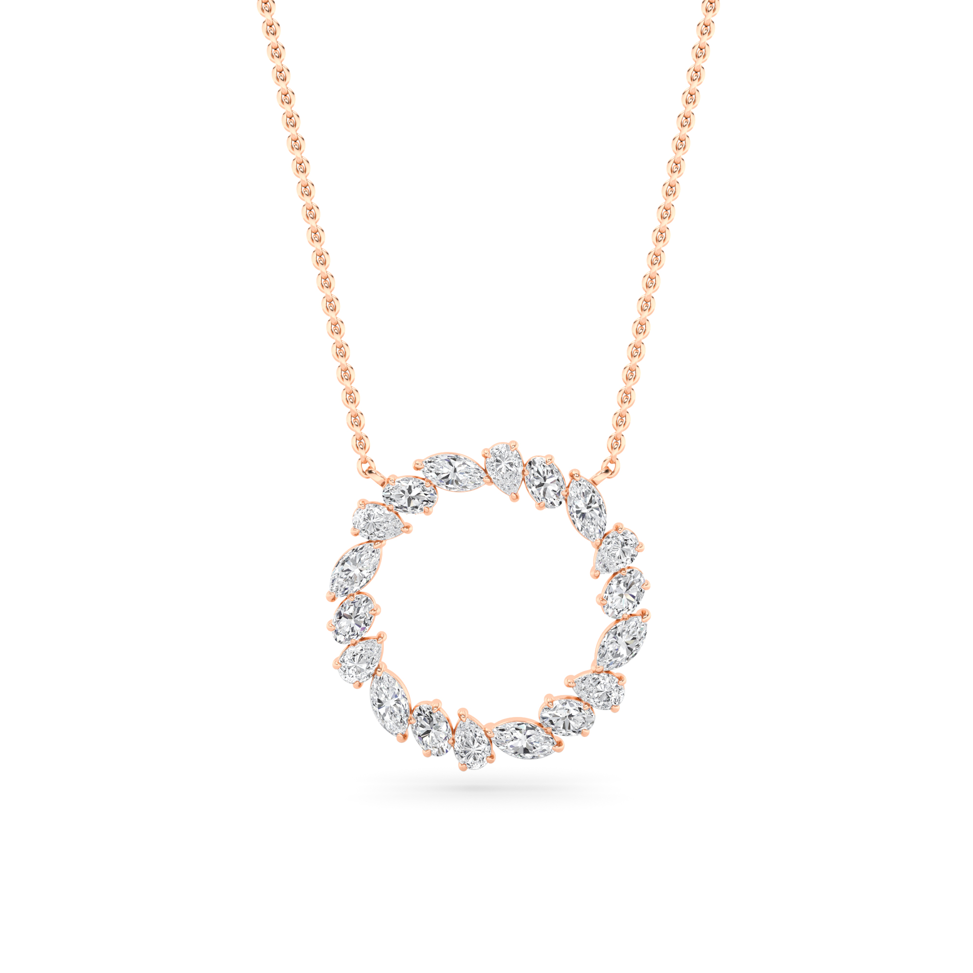 Circular Prong Set Multi Stone Diamond Round Pendant Necklace in 9K Yellow Rose Gold Timeless Necklaces