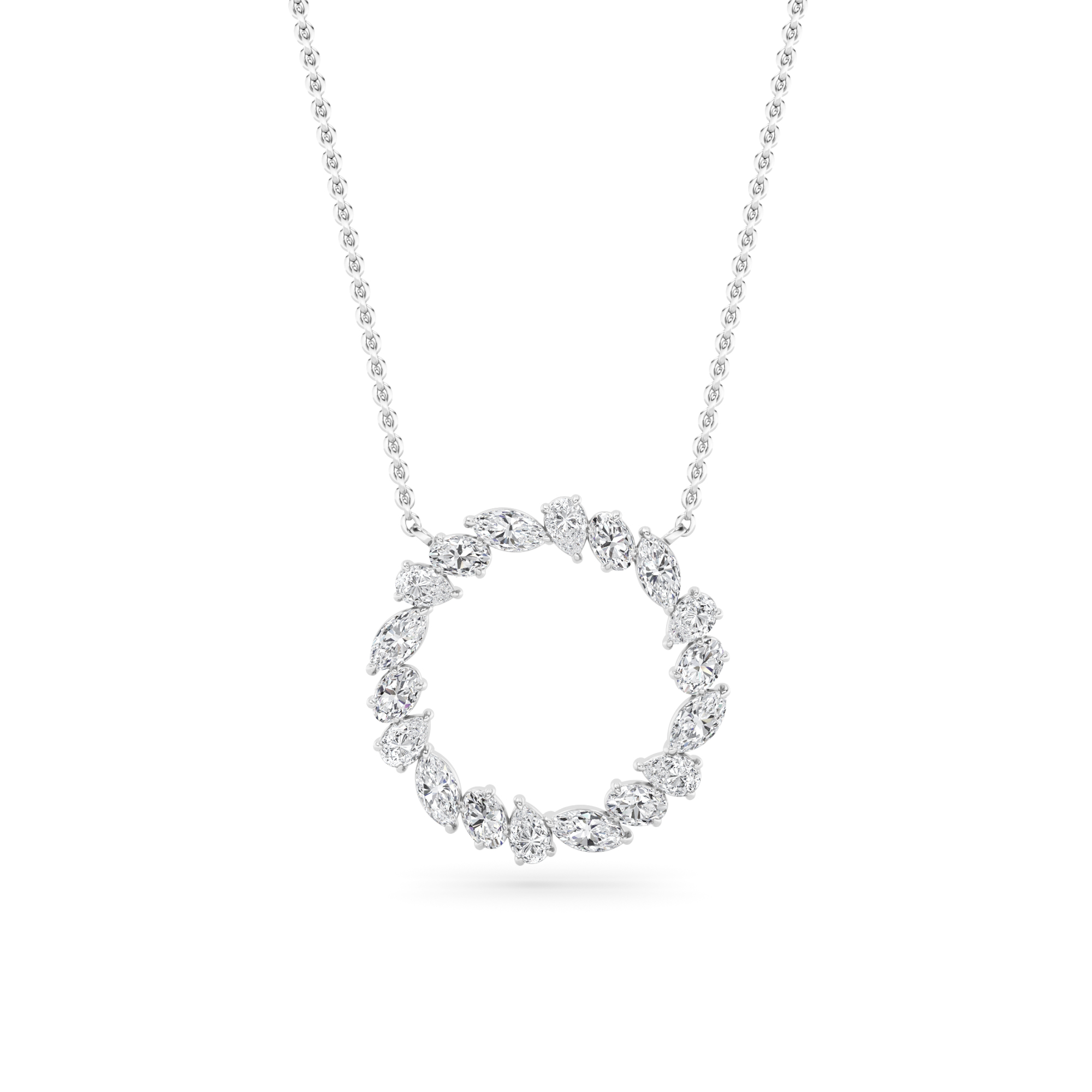 Circular Prong Set Multi Stone Diamond Round Pendant Necklace in 9K Yellow Gold Silver Timeless Necklaces