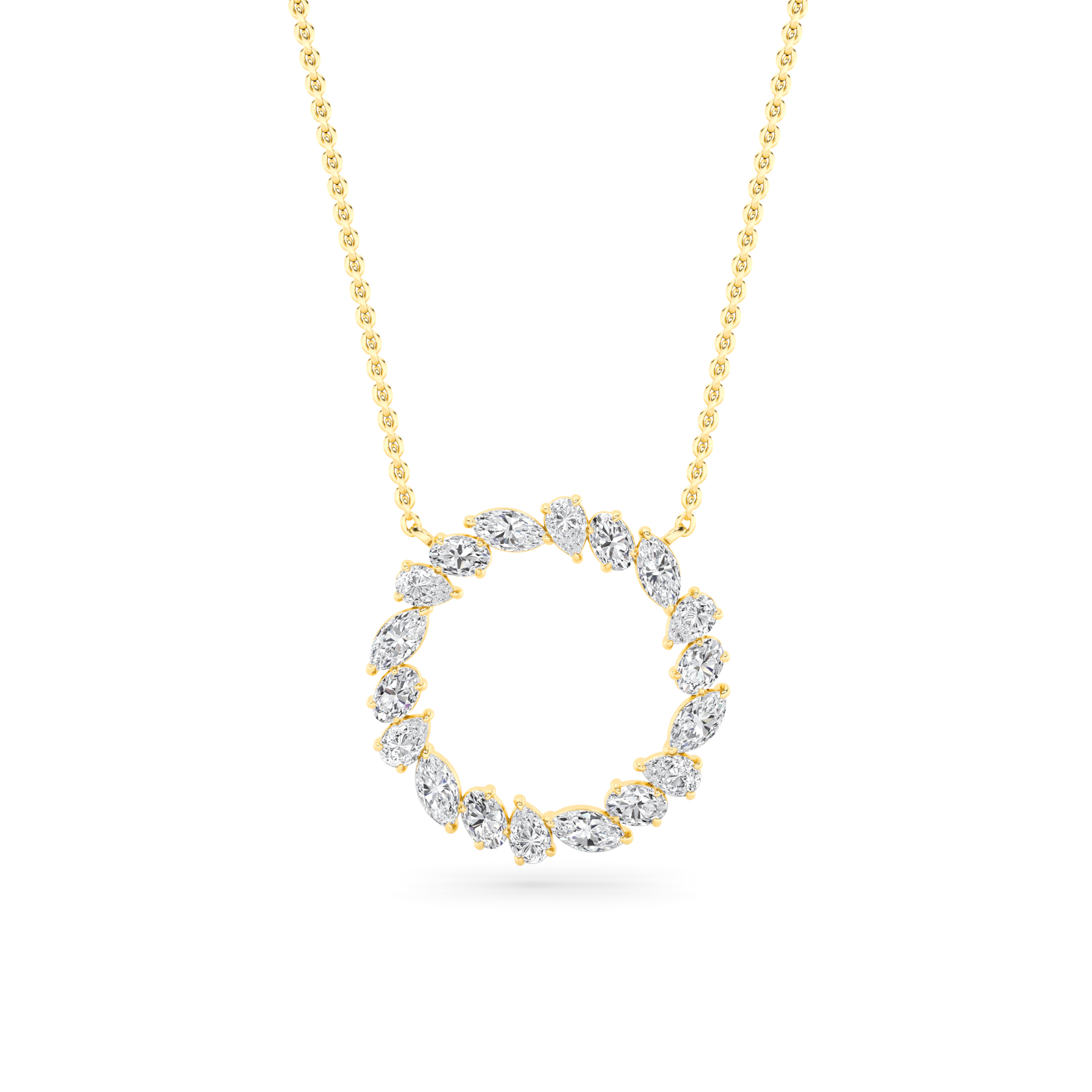 Circular Prong Set Multi Stone Diamond Round Pendant Necklace in 9K Yellow Gold Timeless Necklaces