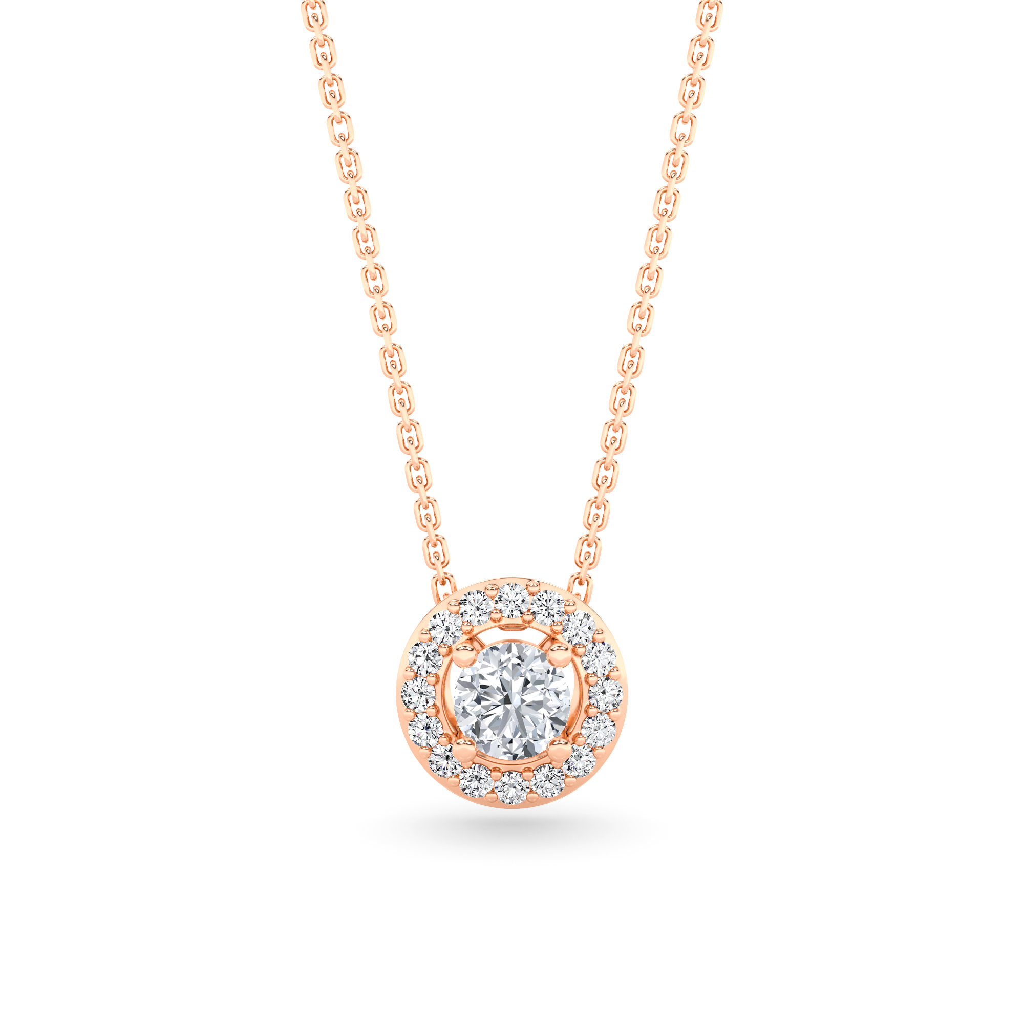 4 Prong Halo Diamond Pendant in 9K Rose Gold Classic Necklaces