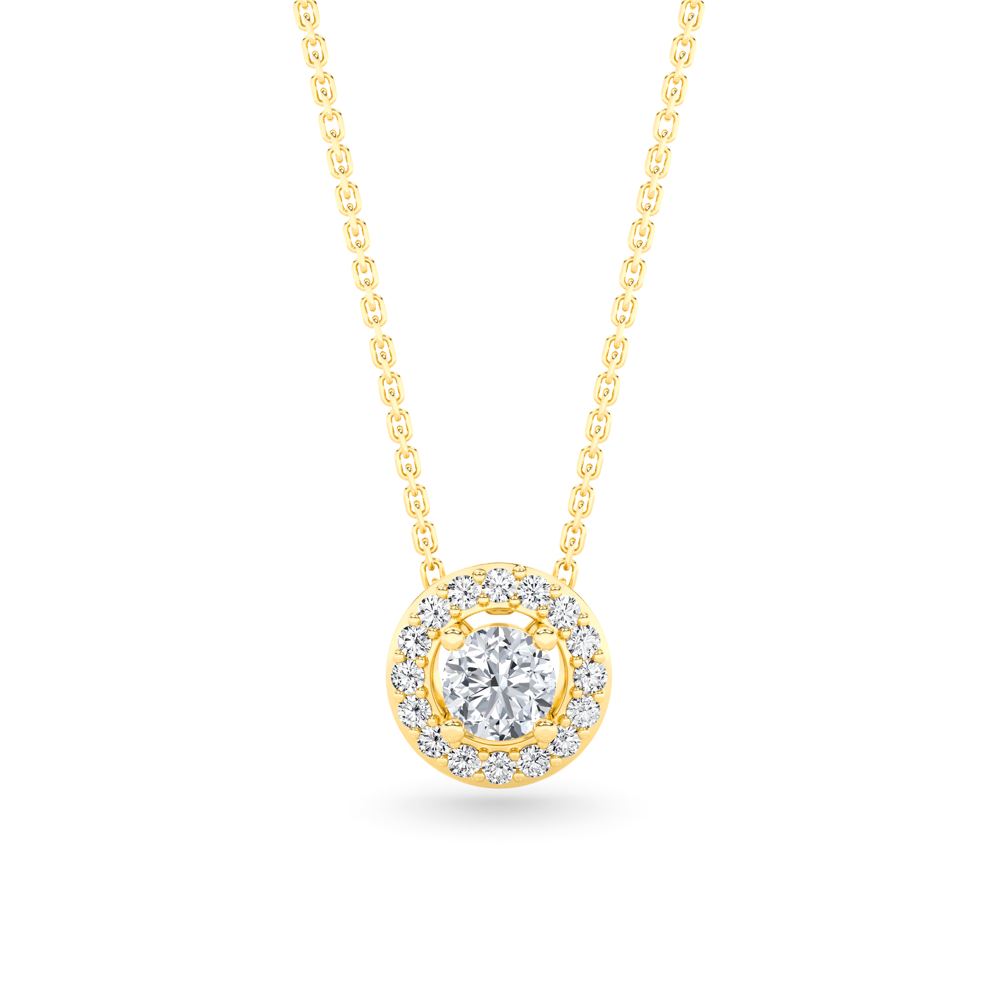 4 Prong Halo Diamond Pendant in 9K Rose Yellow Gold Classic Necklaces
