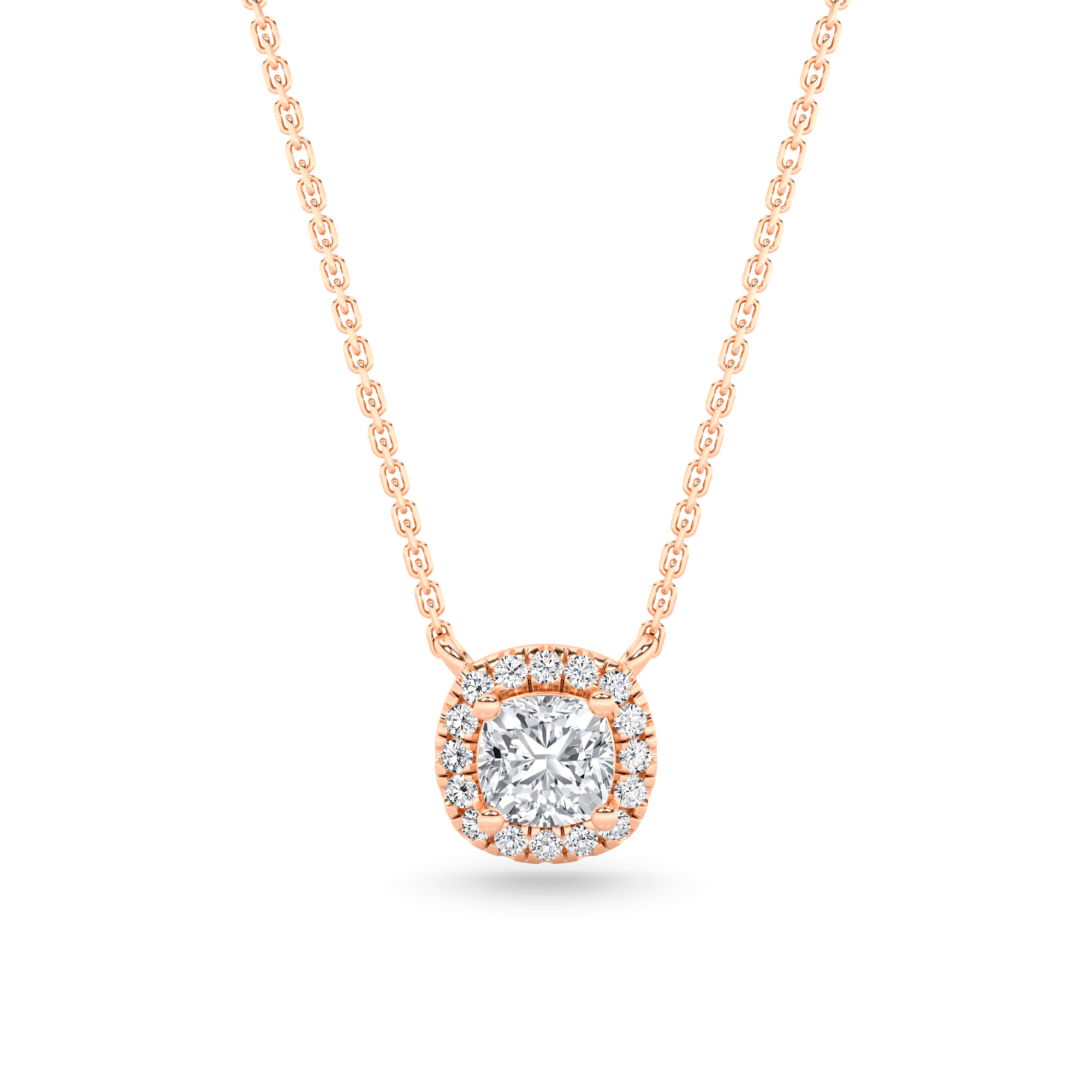 Halo Diamond Pendant In 9K Yellow Rose Gold Close Set Necklaces