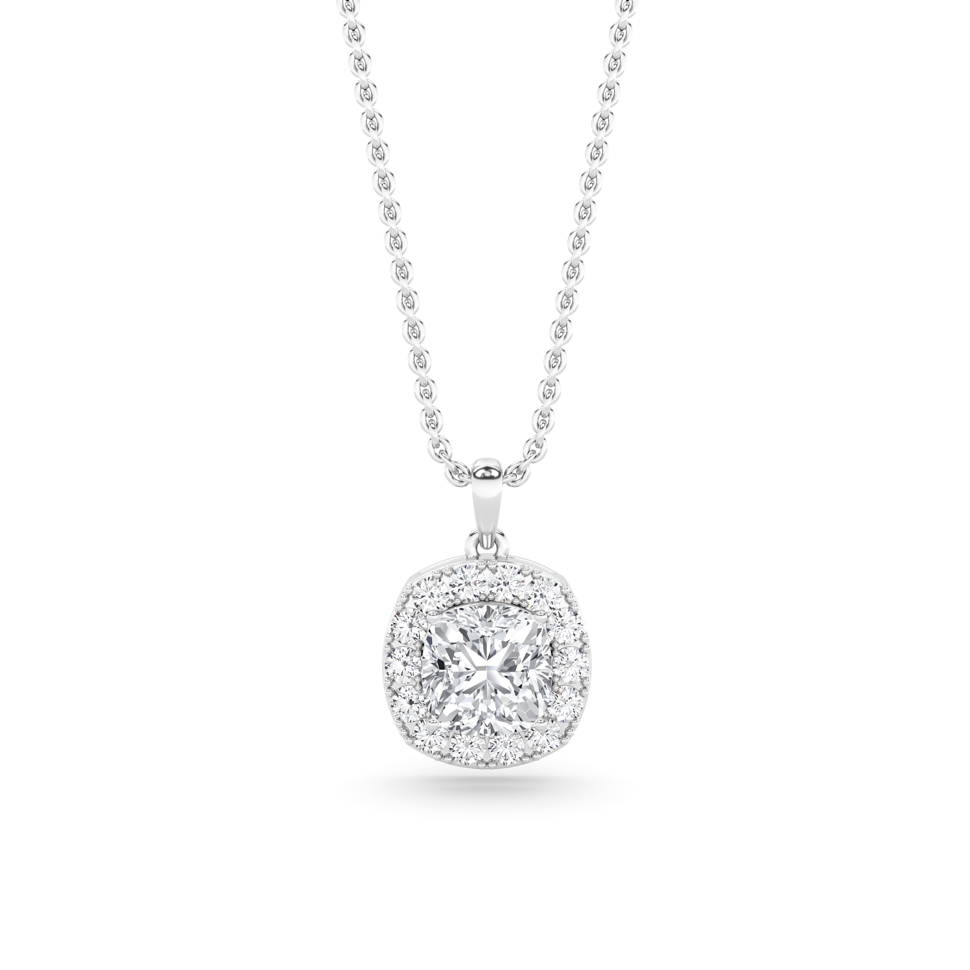 Diamond Blaze Halo Cushion Cut Pendant in 9K White Gold