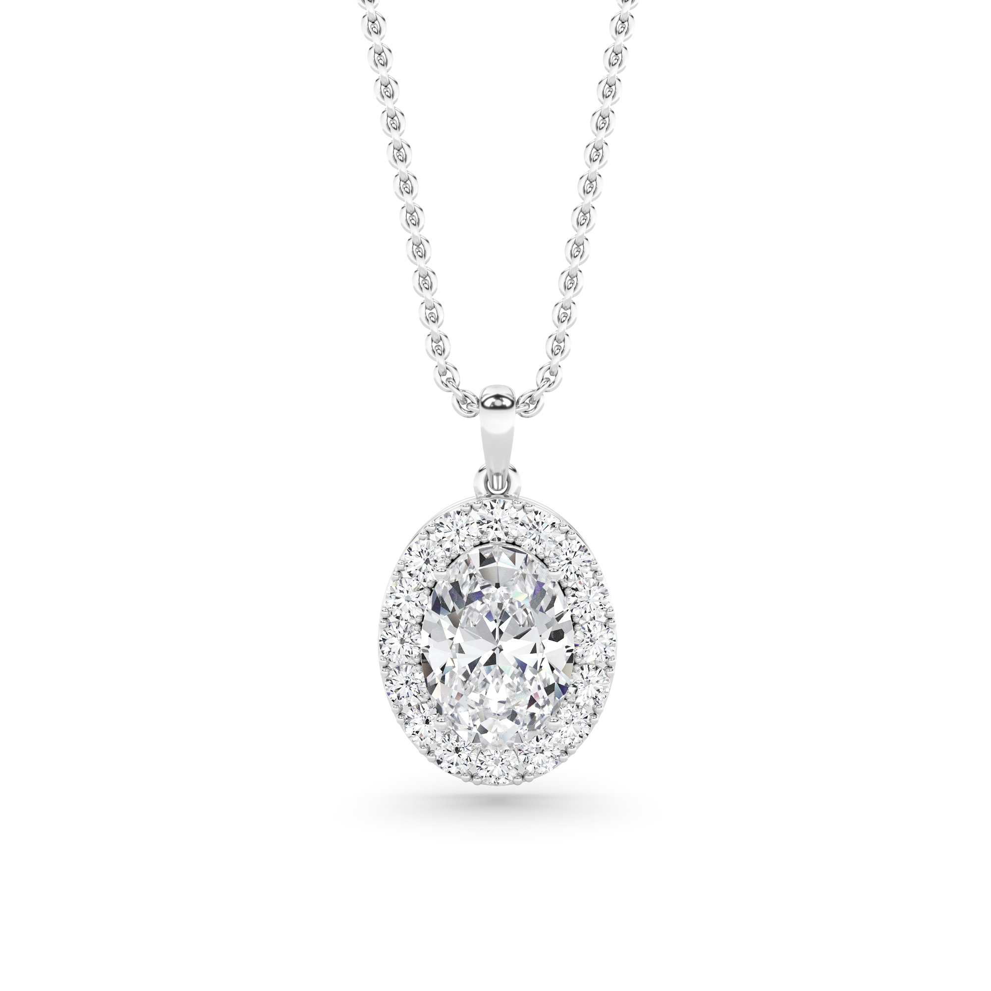 Diamond Blaze Halo Oval Cut Pendant in 9K White Gold