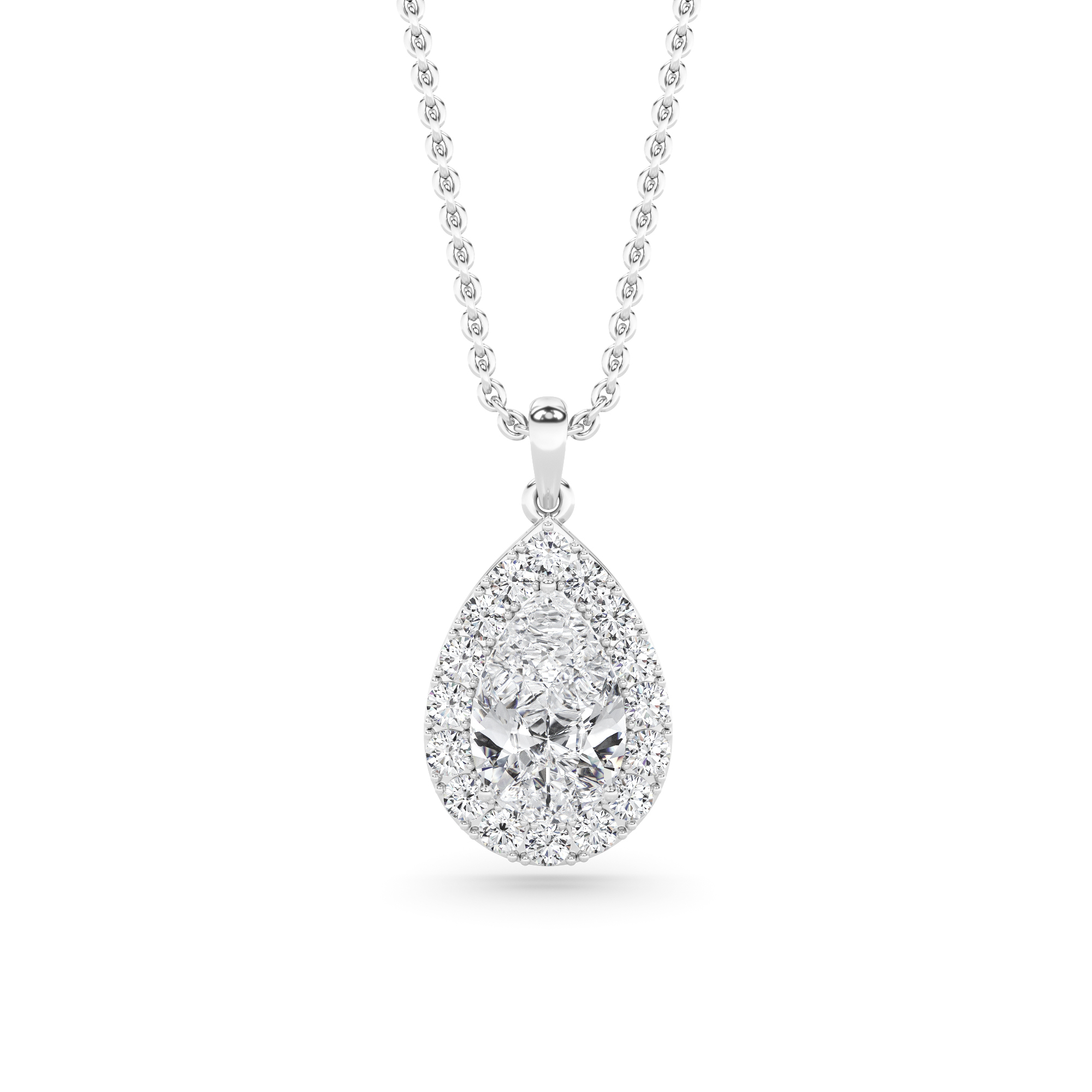Diamond Blaze Halo Pear Cut Pendant in 9K White Gold