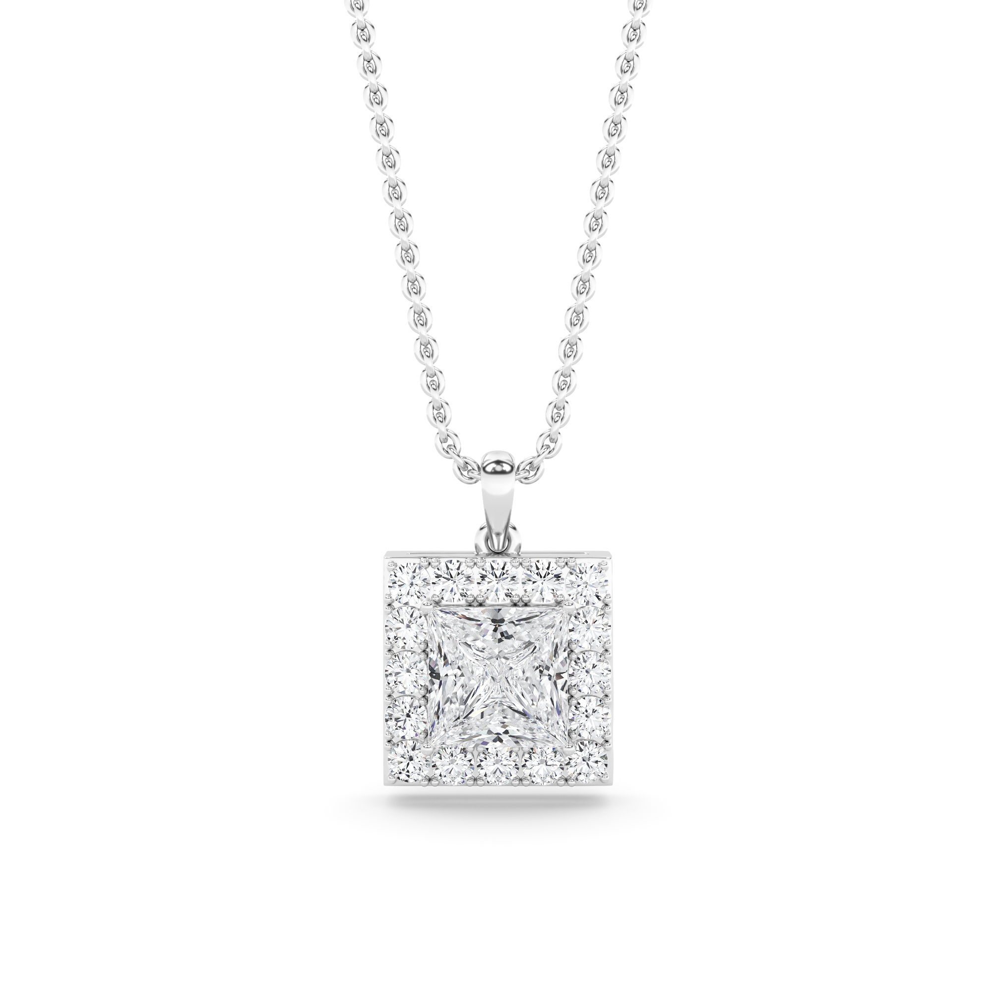 Diamond Blaze Halo Princess Cut Pendant in 9K White Gold