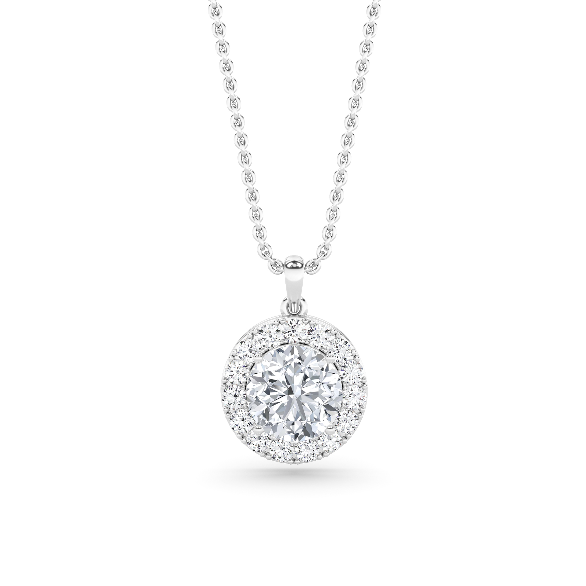 Evergreen Round Cut Halo Diamond Pendant in 9K White Gold