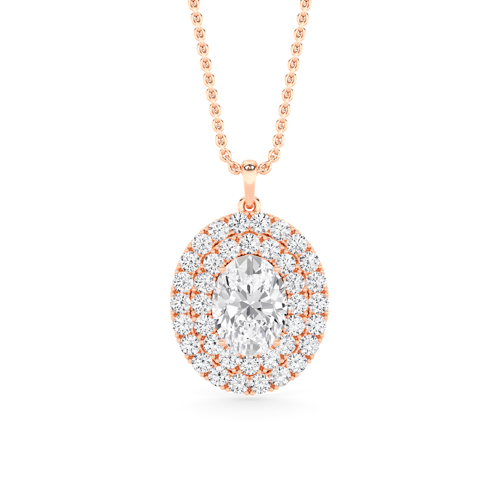 Style Double Halo Pendant in 9K White Rose Gold Fancy Necklaces