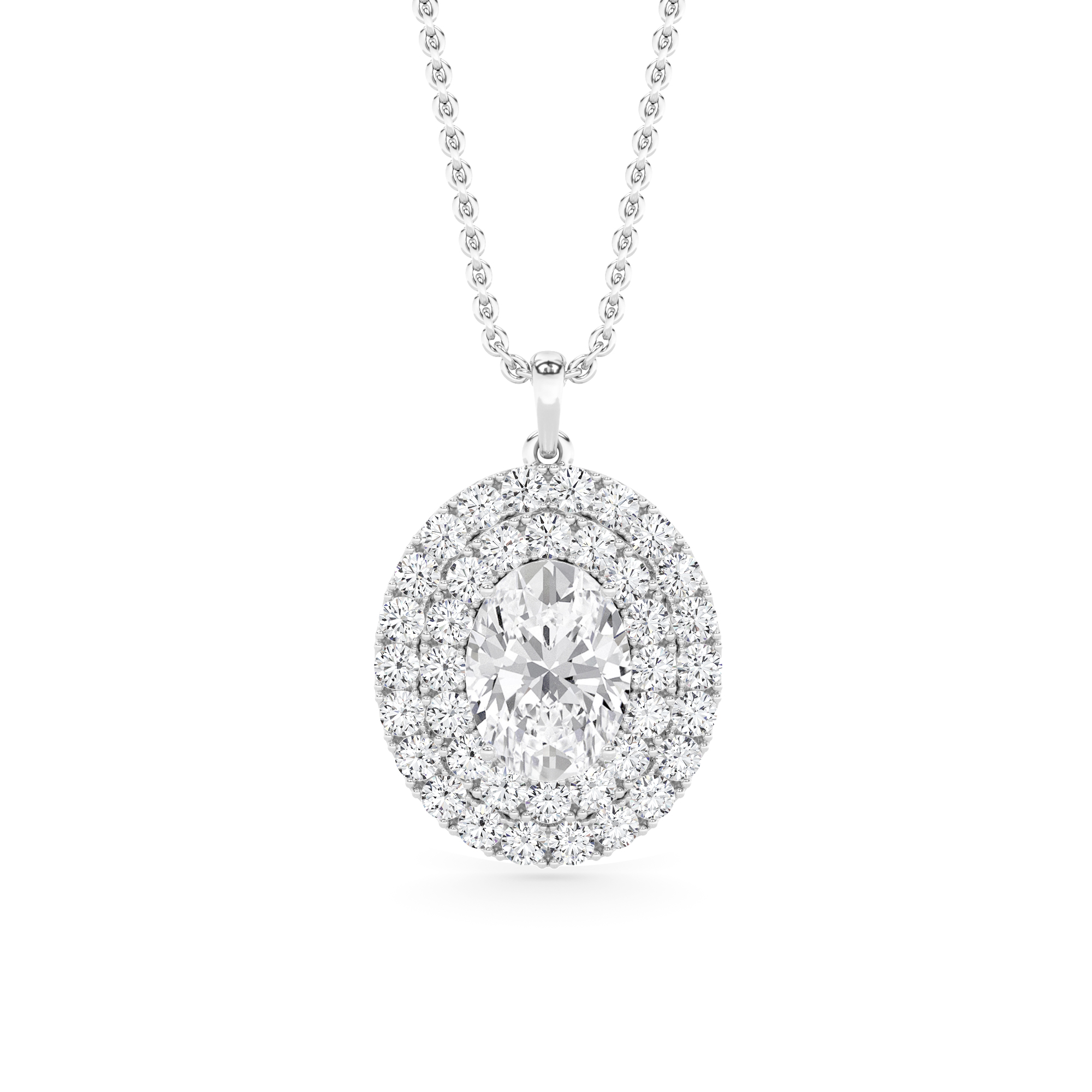 Style Double Halo Pendant in 9K White Gold Fancy Necklaces