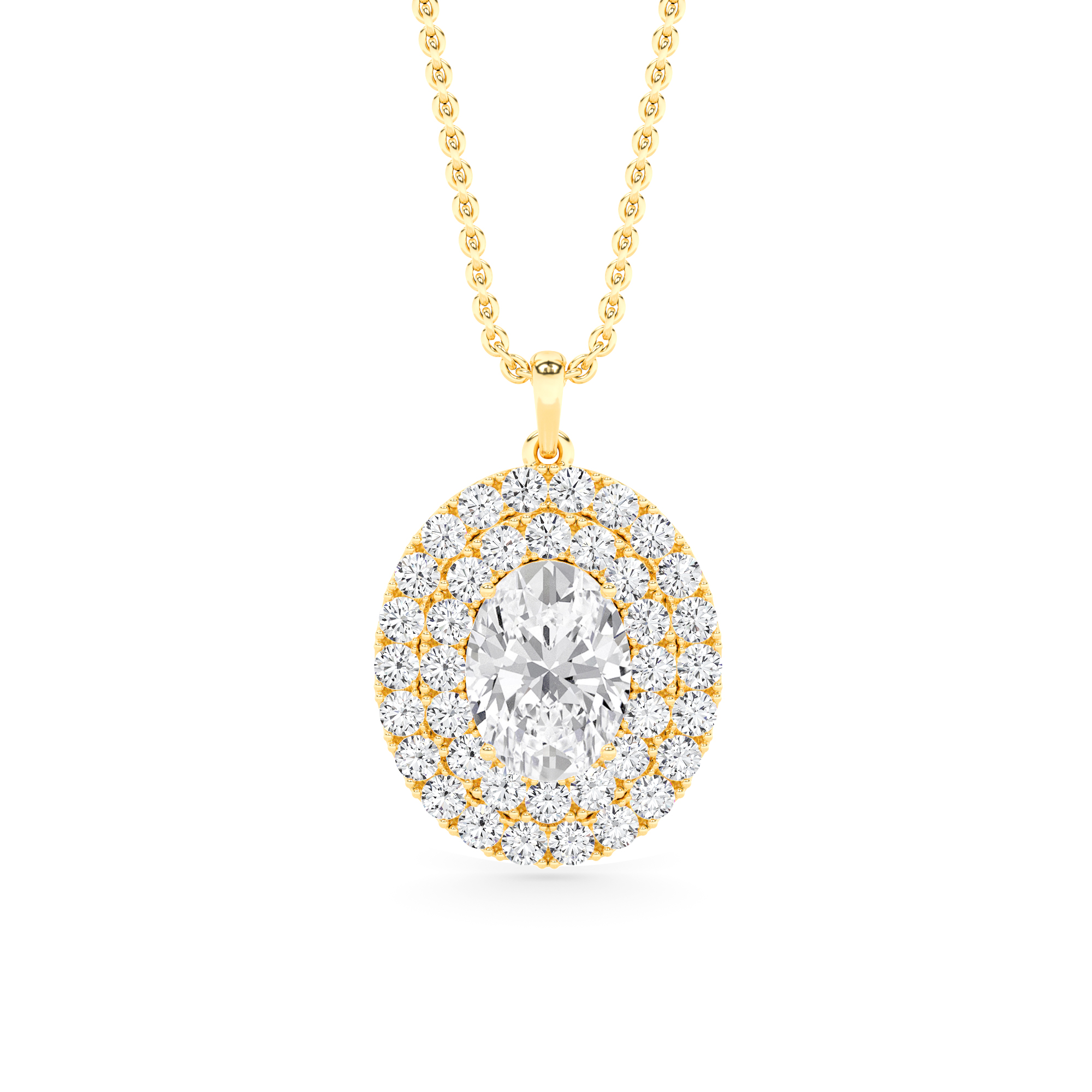 Style Double Halo Pendant in 9K White Yellow Gold Fancy Necklaces