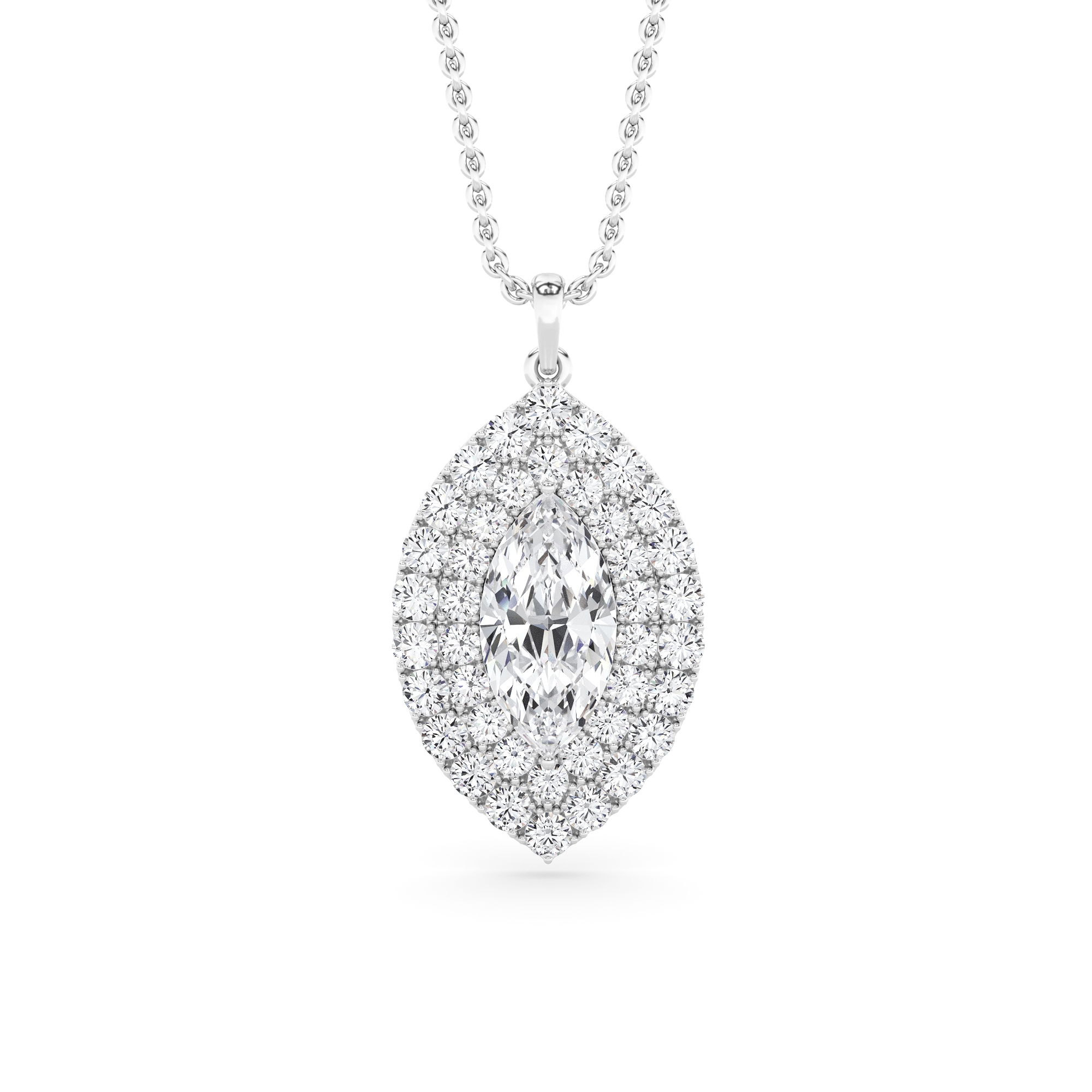 Fancy Style Double Halo Marquise Cut Pendant in 9K White Gold