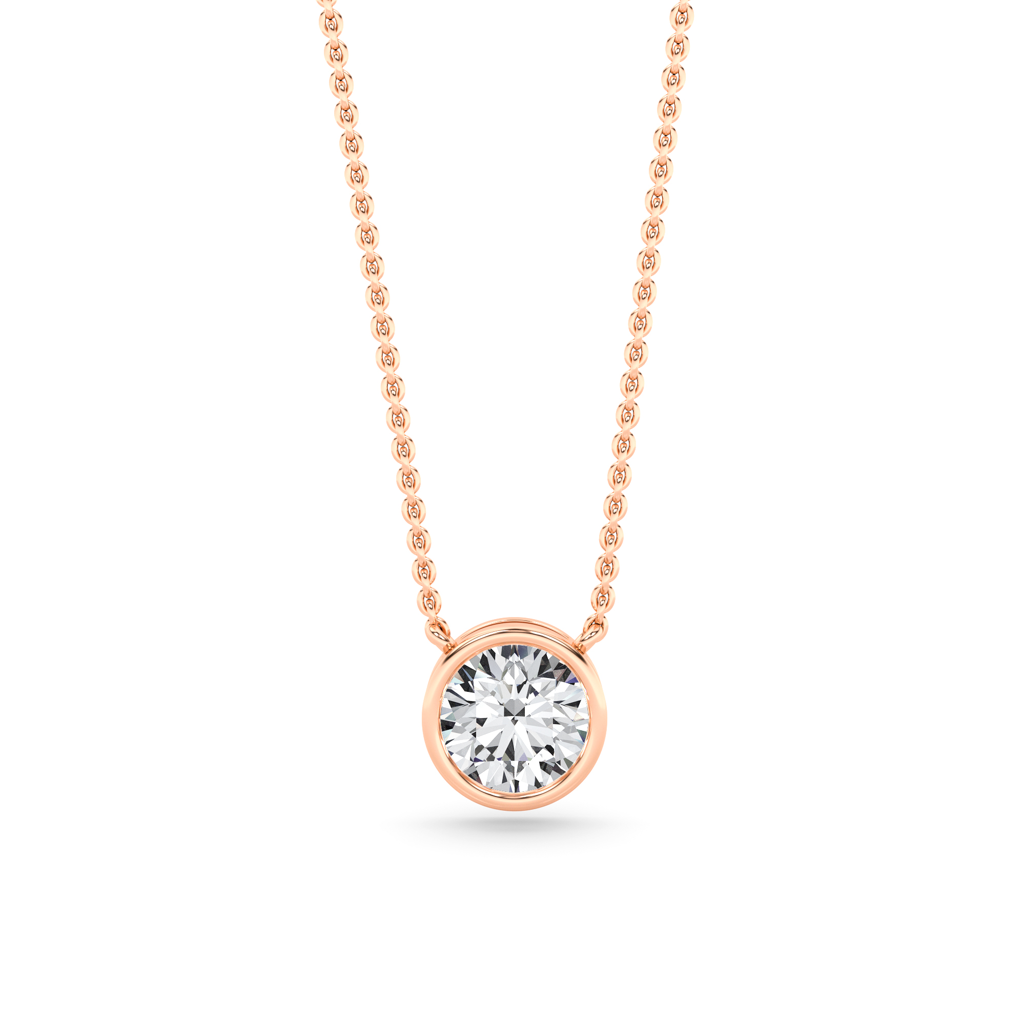 Bezel Setting  Round Cut Diamond Solitaire Pendant in 9K White Rose Gold Classic Necklaces