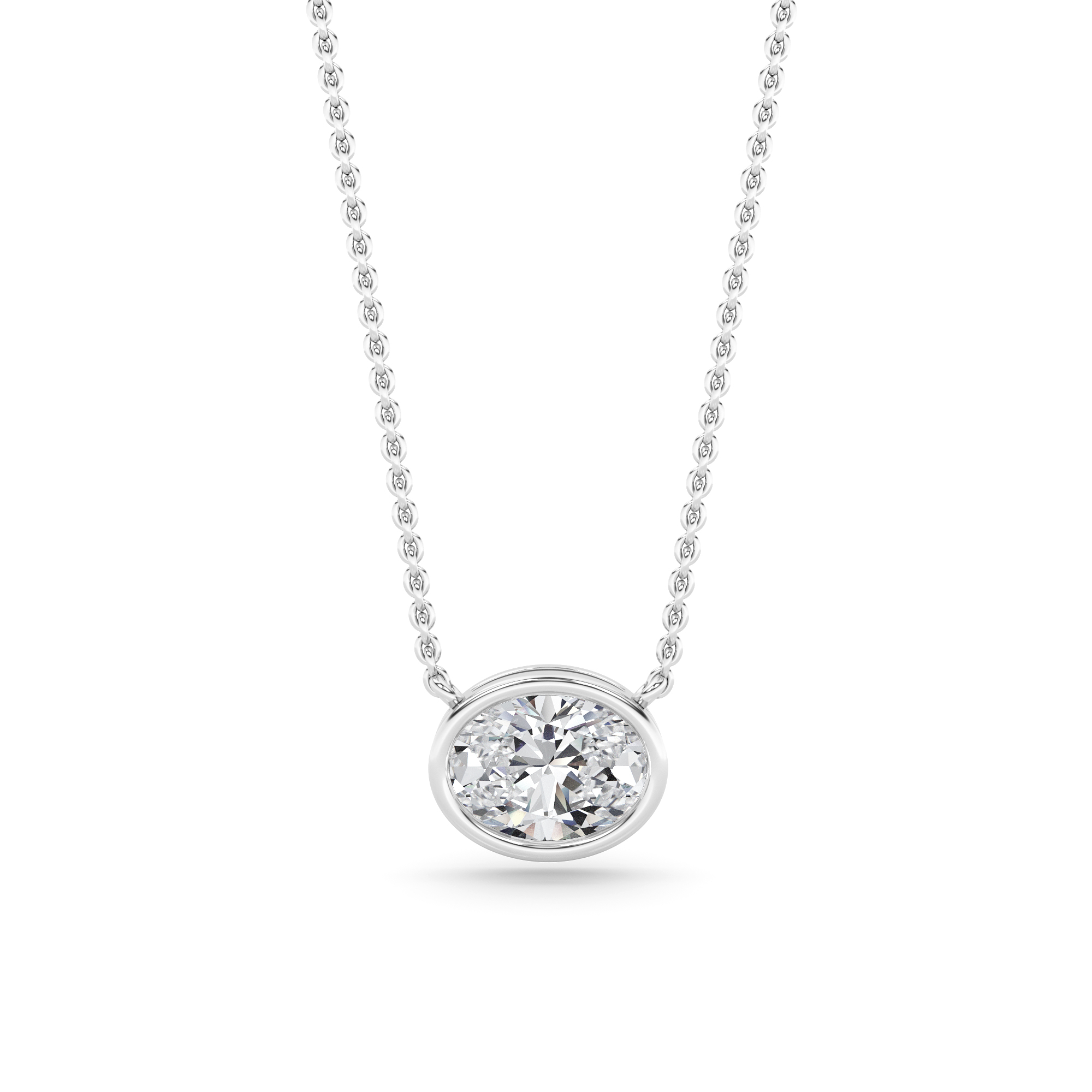 Bezel Setting  Round Cut Diamond Solitaire Pendant in 9K White Gold Classic Necklaces