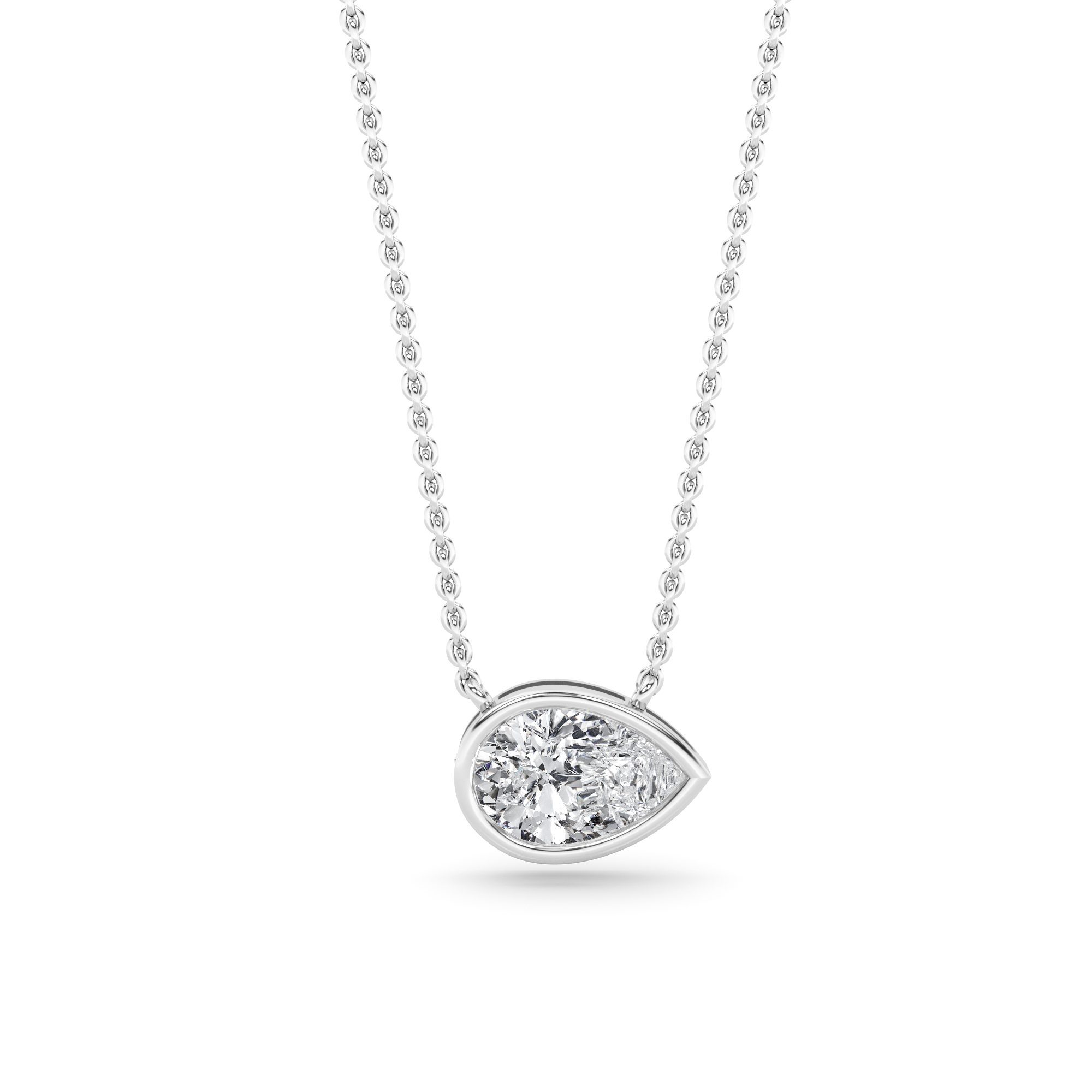 Bezel Setting  Round Cut Diamond Solitaire Pendant in 9K White Gold Classic Necklaces