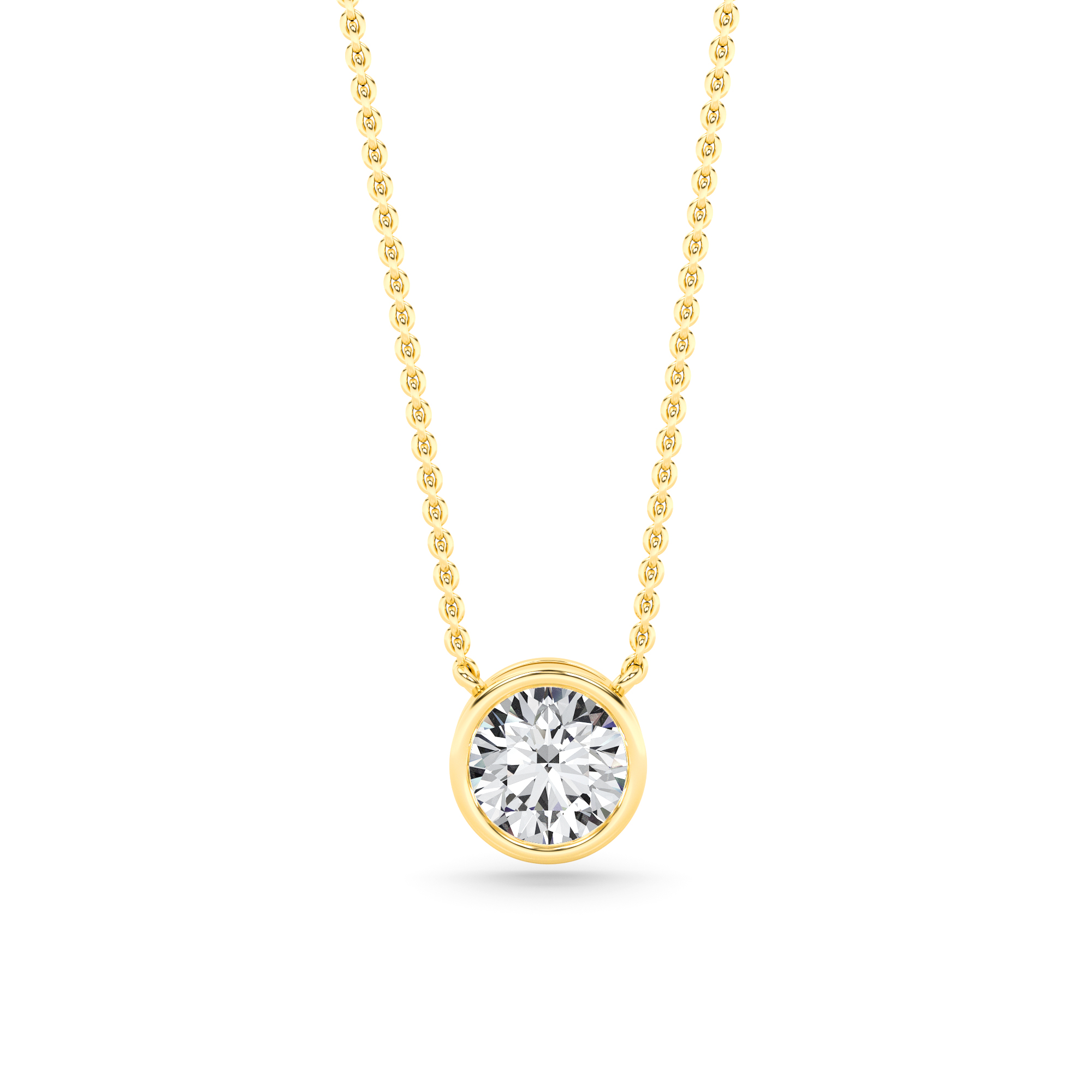 Bezel Setting  Round Cut Diamond Solitaire Pendant in 9K White Yellow Gold Classic Necklaces