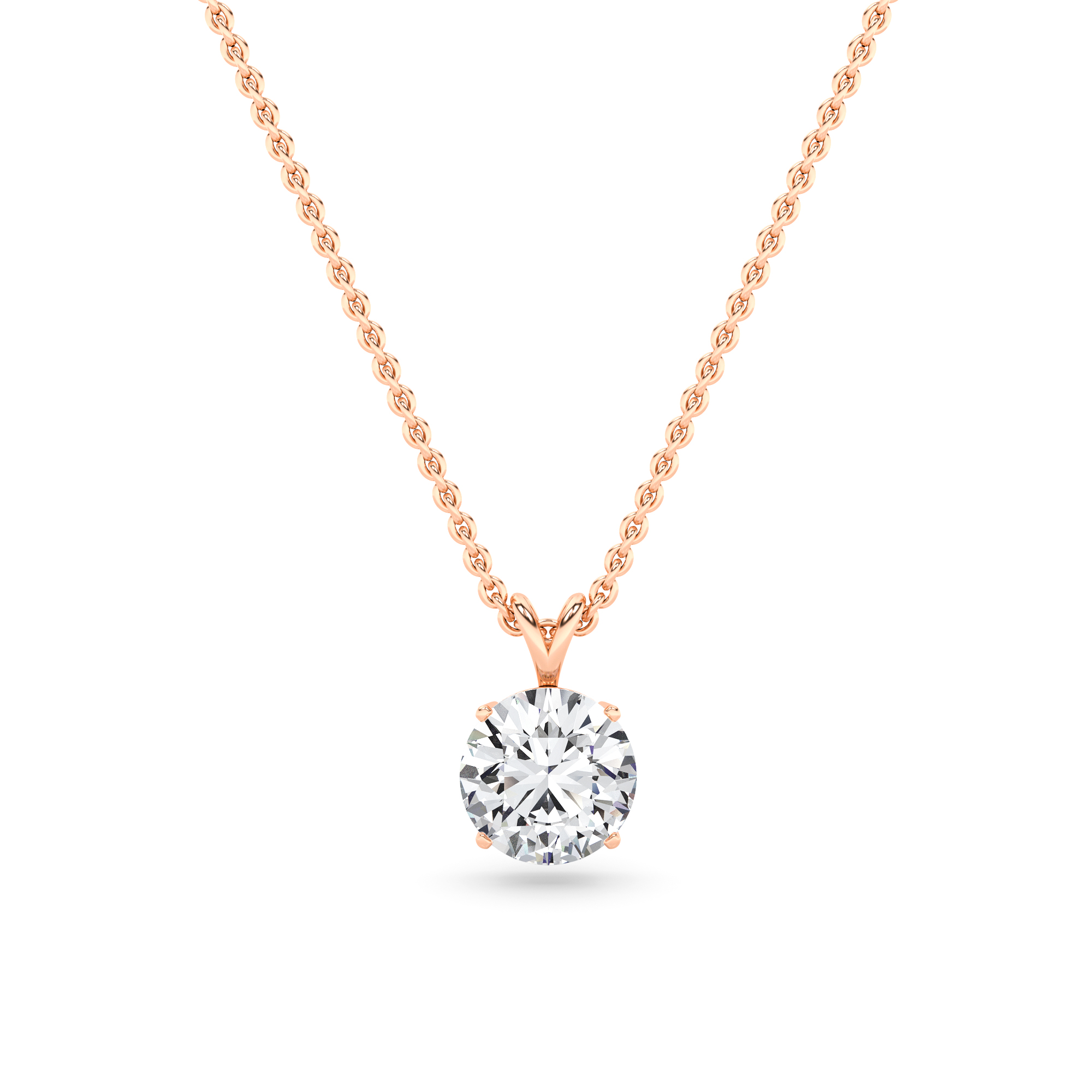 Split Bale  4 Prong Round Cut Diamond Solitaire Pendant in 9K White Rose Gold Classic Necklaces