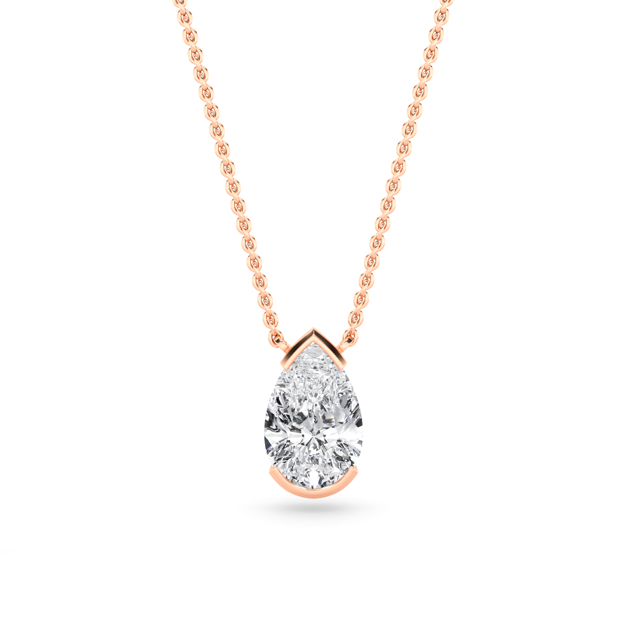 Half Bezel Setting  Pear Cut Diamond Solitaire Pendant in 9K White Rose Gold Dangling Necklaces
