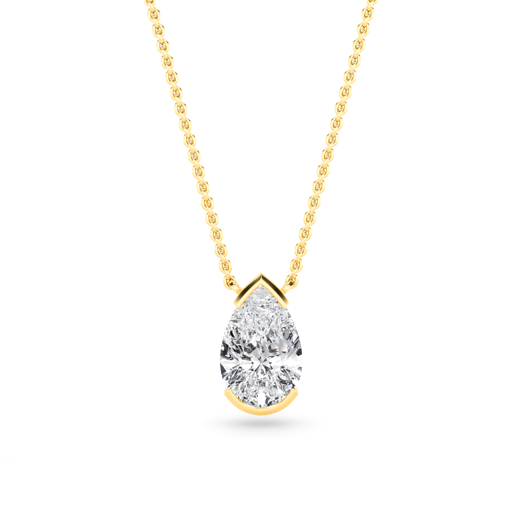 Half Bezel Setting  Pear Cut Diamond Solitaire Pendant in 9K White Yellow Gold Dangling Necklaces