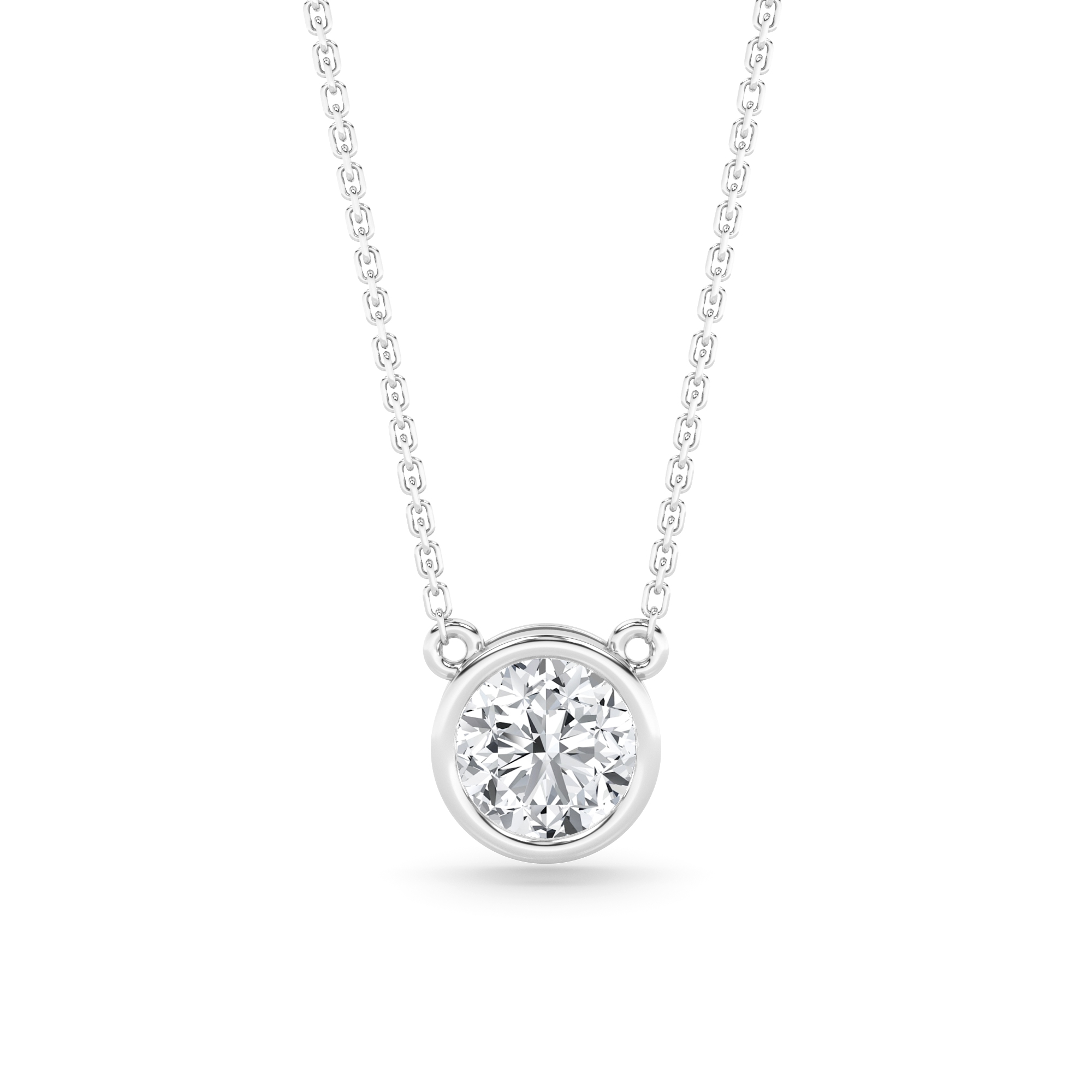 Bezel Setting  Round Cut Diamond Solitaire Pendant in 9K Rose White Gold Classic Necklaces