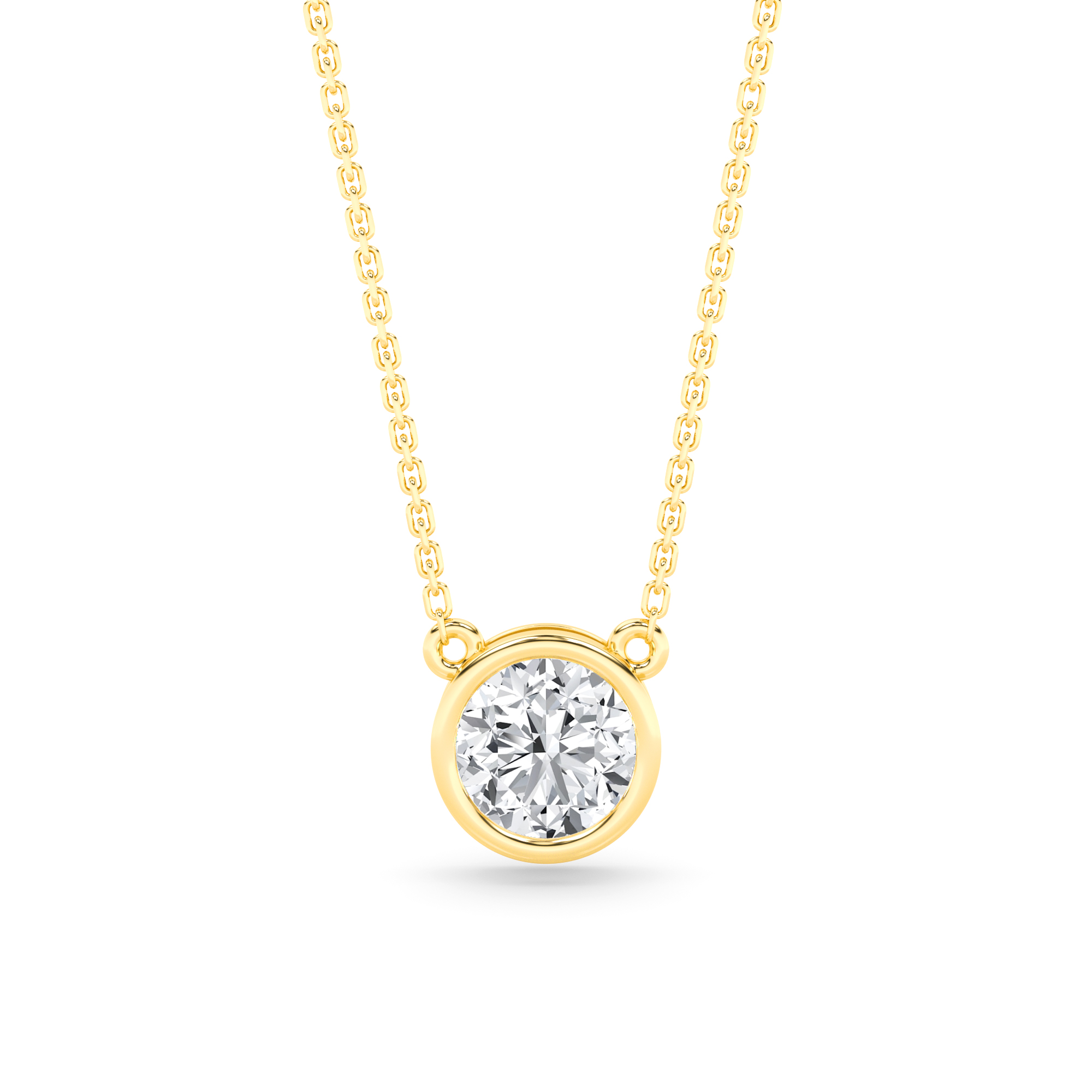 Bezel Setting  Round Cut Diamond Solitaire Pendant in 9K Rose Yellow Gold Classic Necklaces