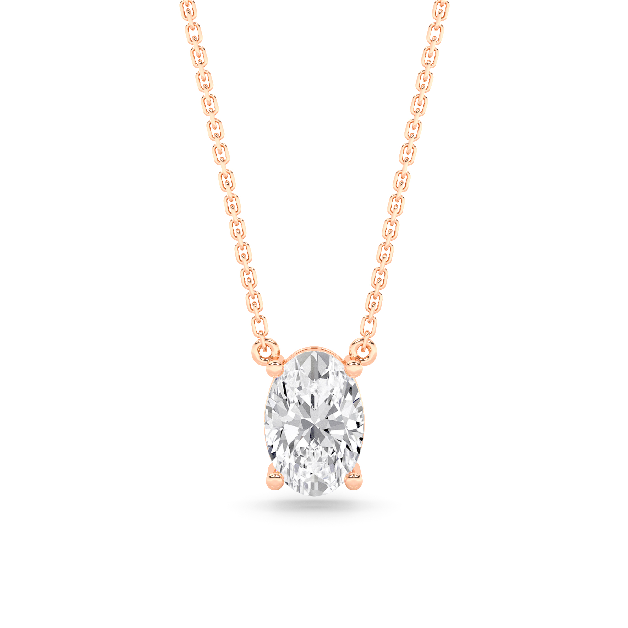 4 Prong Oval Cut  Diamond Solitaire Pendant in 9K Yellow Rose Gold Fancy Necklaces