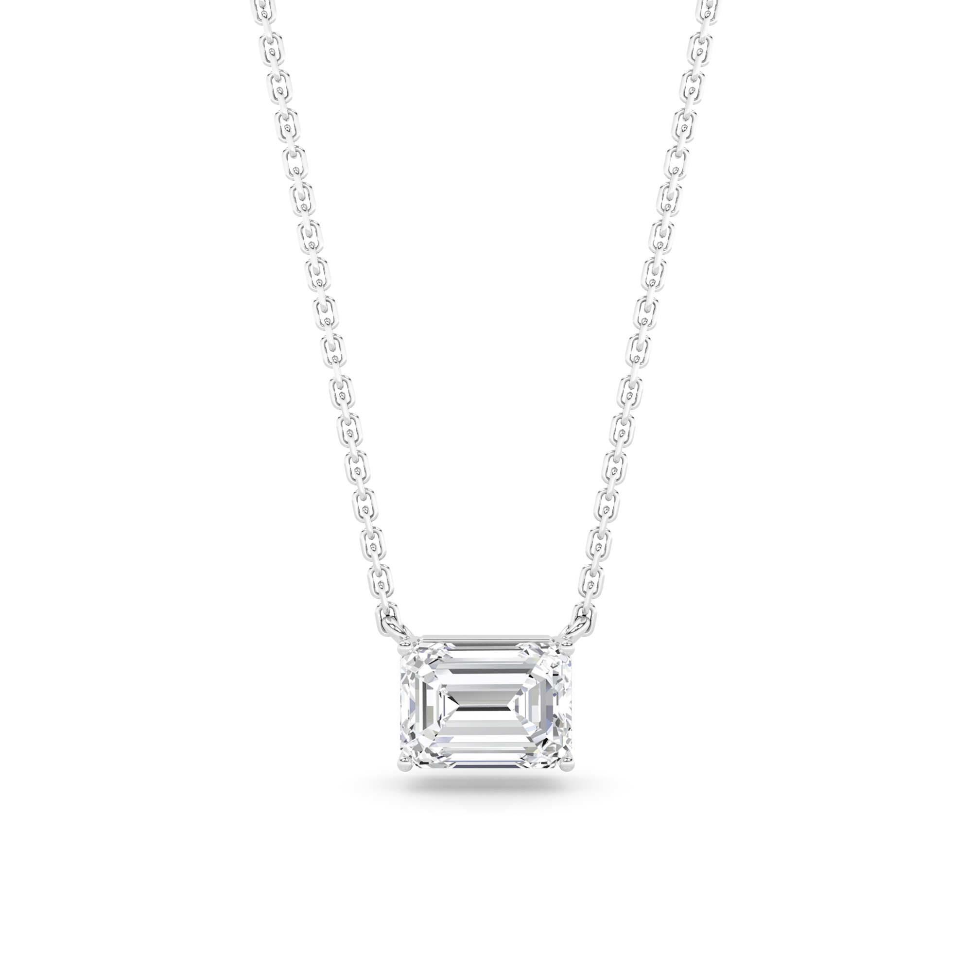 Set 4 Prong Emerald Cut Diamond Solitaire Pendant in 9K White Gold Basket Necklaces