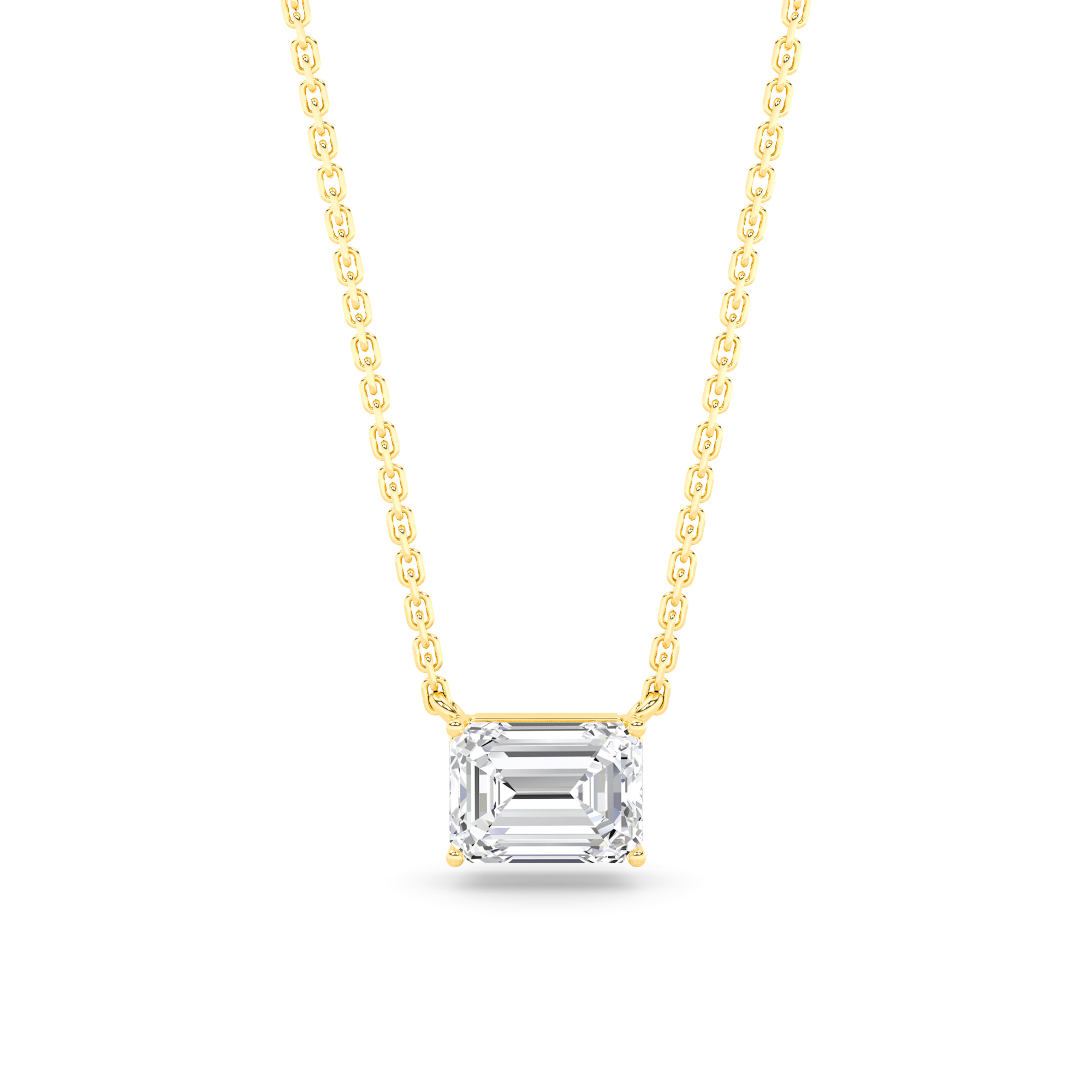 Set 4 Prong Emerald Cut Diamond Solitaire Pendant in 9K White Yellow Gold Basket Necklaces