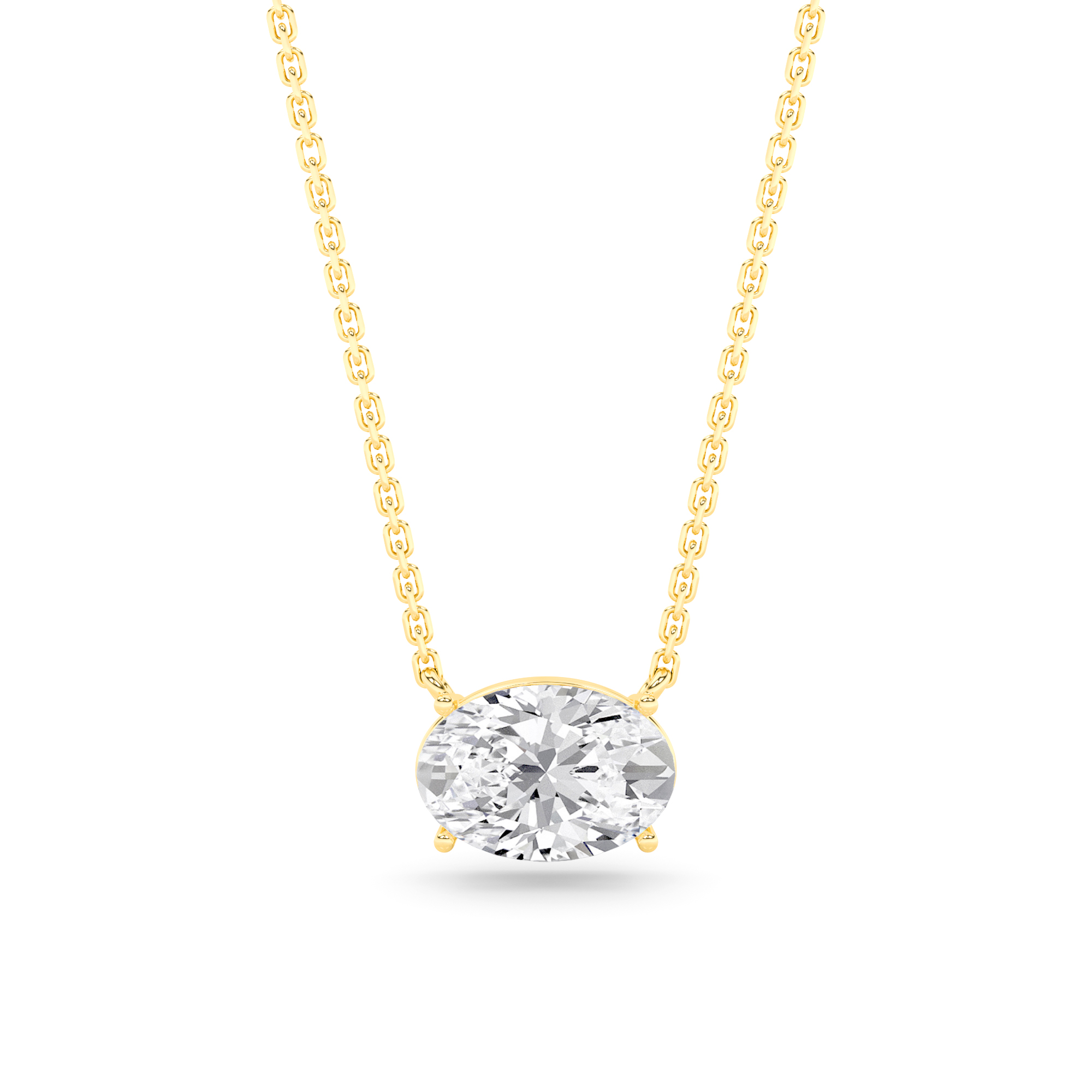 4 Prong Oval Cut  Diamond Solitaire Pendant in 9K Yellow Gold Classic Necklaces