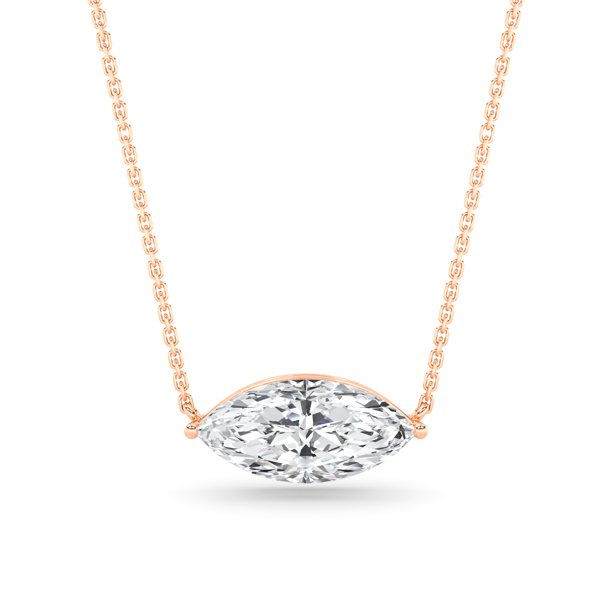 2 Prong Marquise Cut Diamond Solitaire Pendant in 9K White Rose Gold Elegant Necklaces