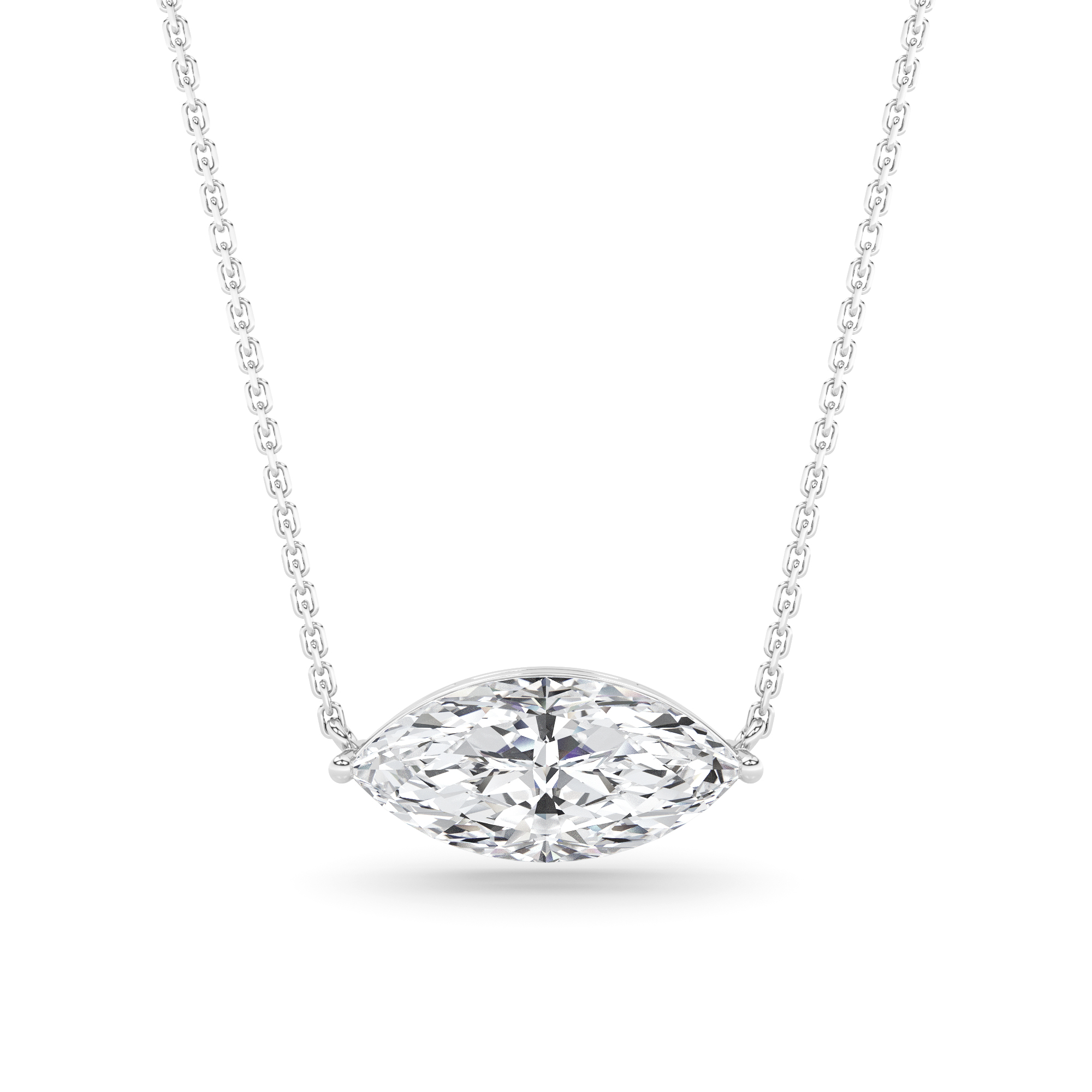 2 Prong Marquise Cut Diamond Solitaire Pendant in 9K White Gold Elegant Necklaces