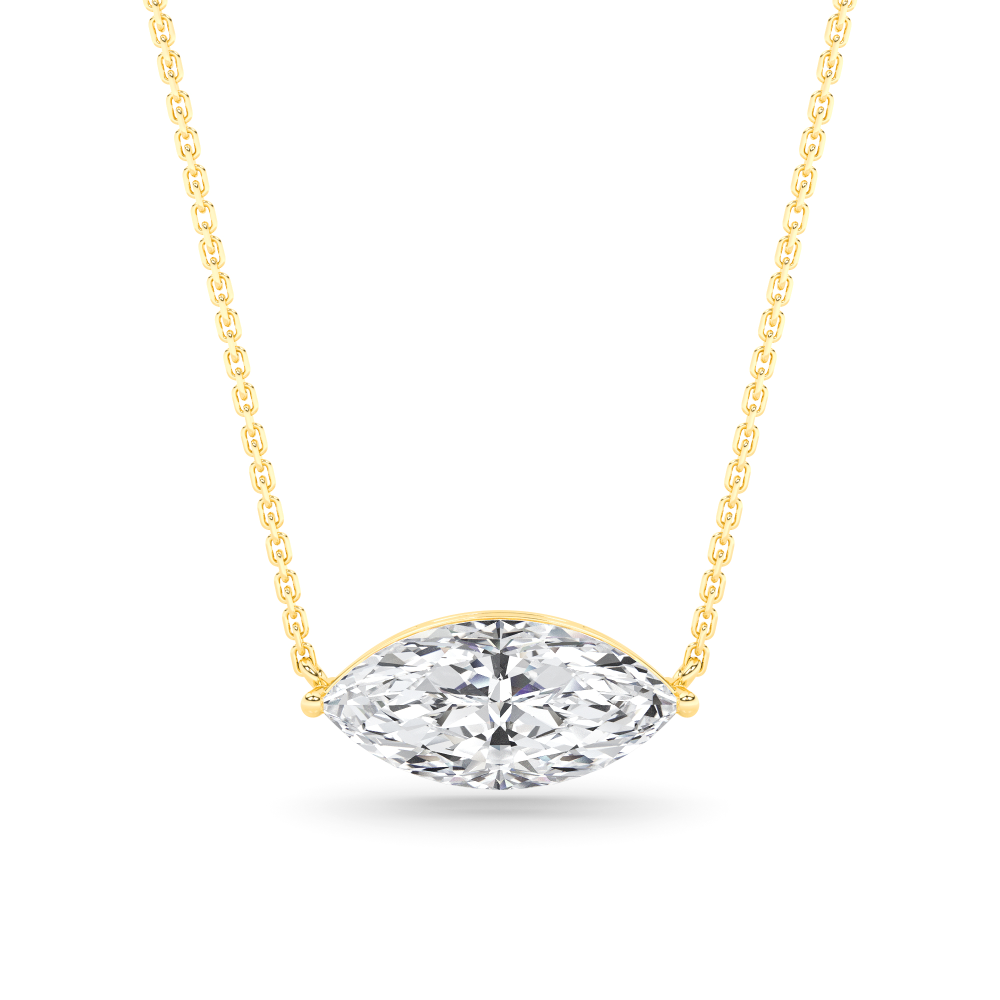 2 Prong Marquise Cut Diamond Solitaire Pendant in 9K White Yellow Gold Elegant Necklaces