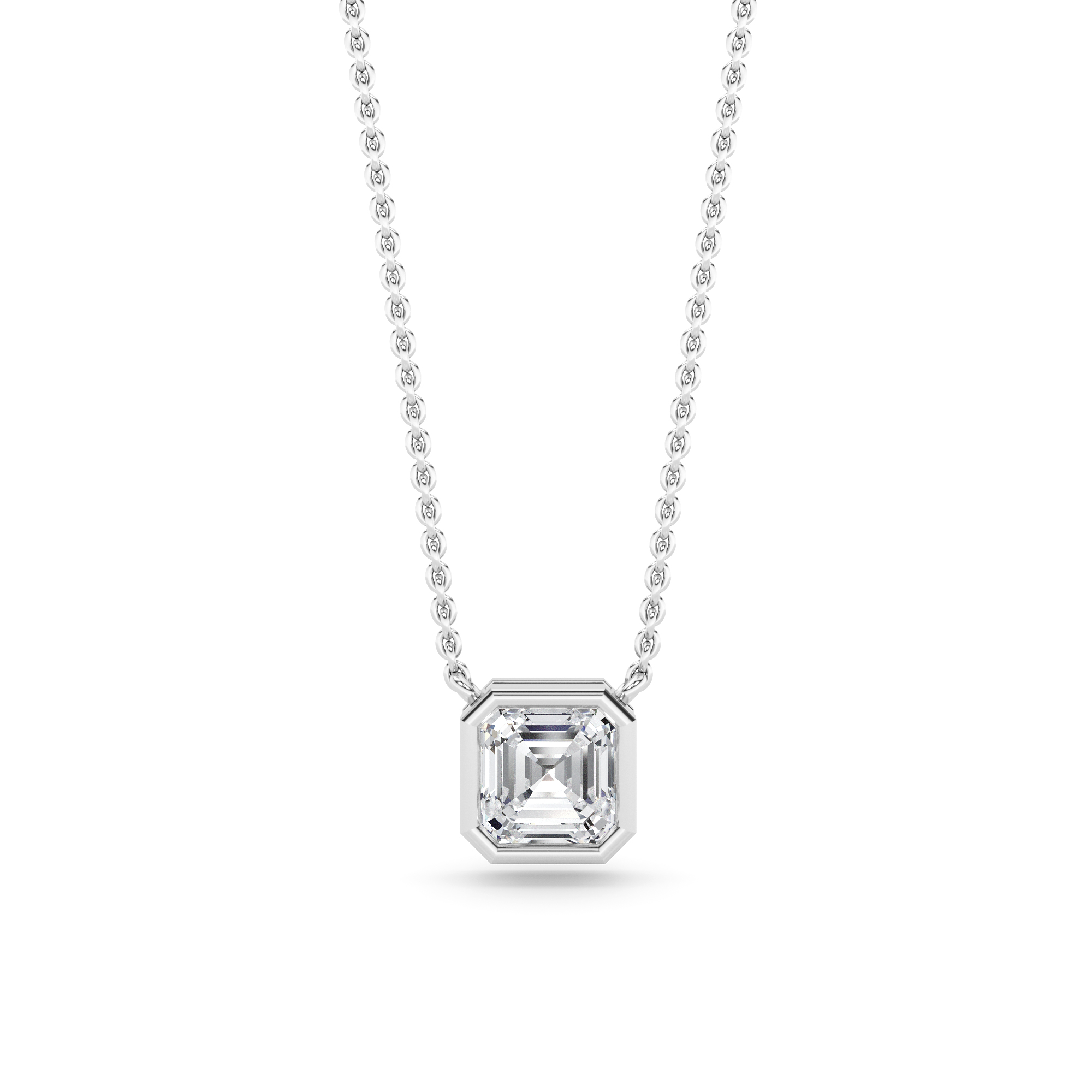 Classic Bezel Setting Asscher Cut Diamond Solitaire Pendant Necklaces in 9K White Gold