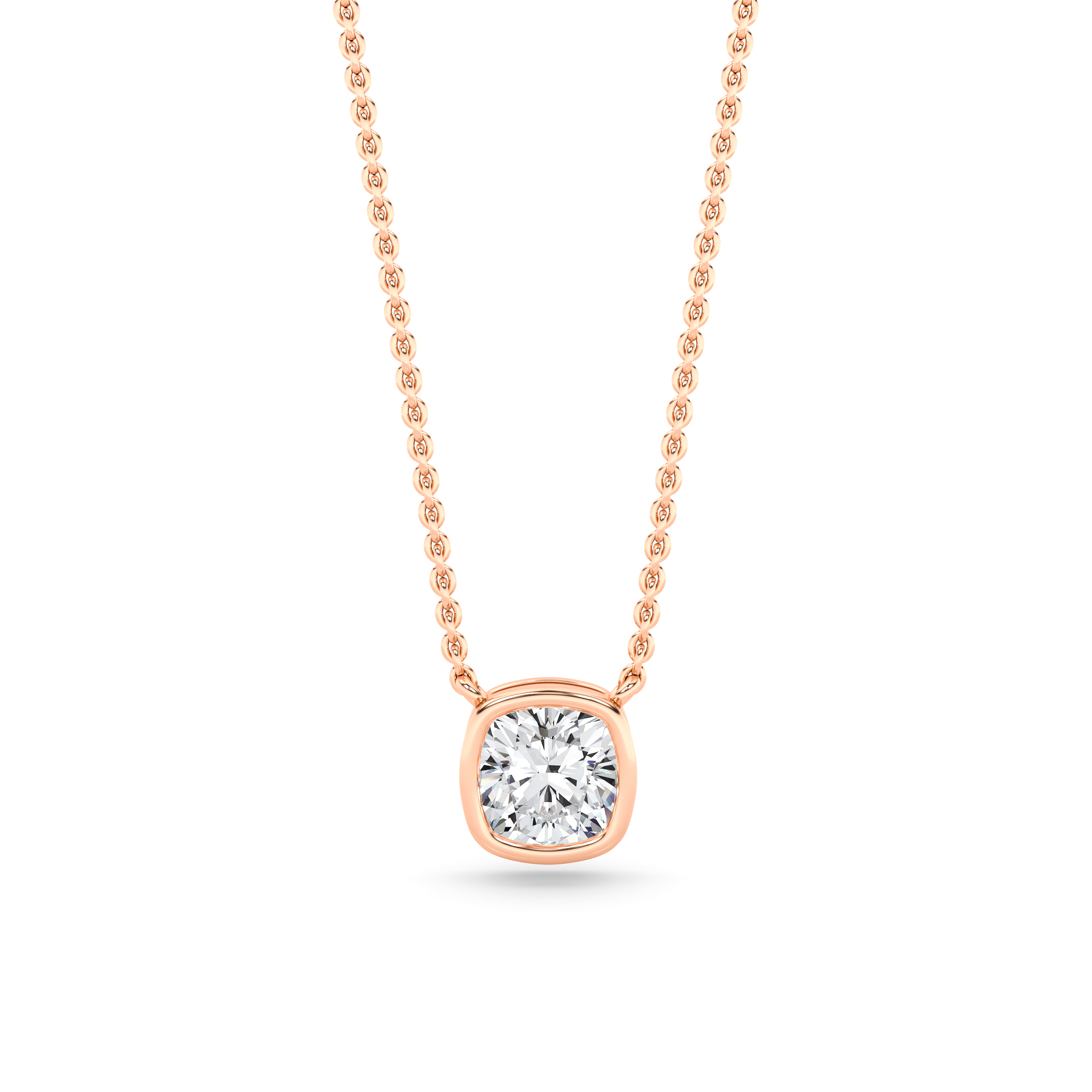 Classic Bezel Setting  Cushion Cut Diamond Solitaire Pendant Necklaces in 9K Rose Gold