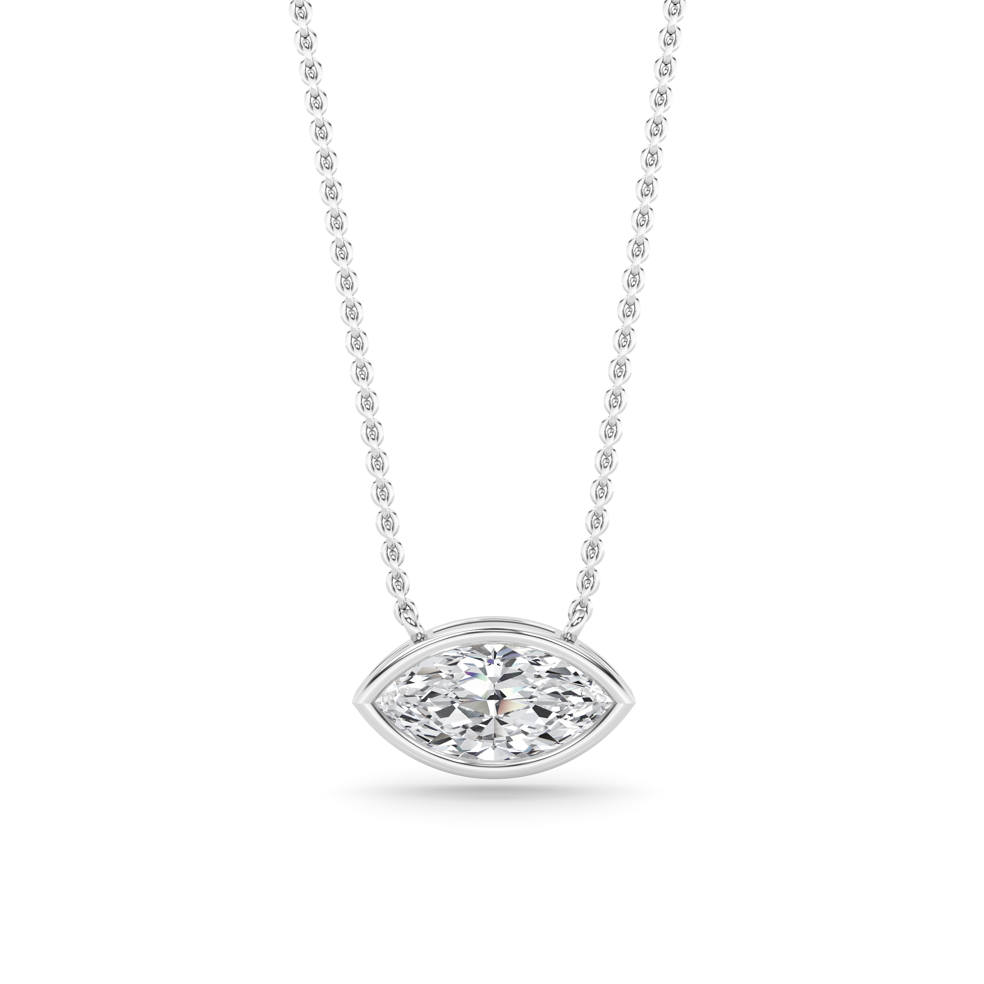 Classic Bezel Setting  Marquise Cut Diamond Solitaire Pendant Necklaces in 9K White Gold