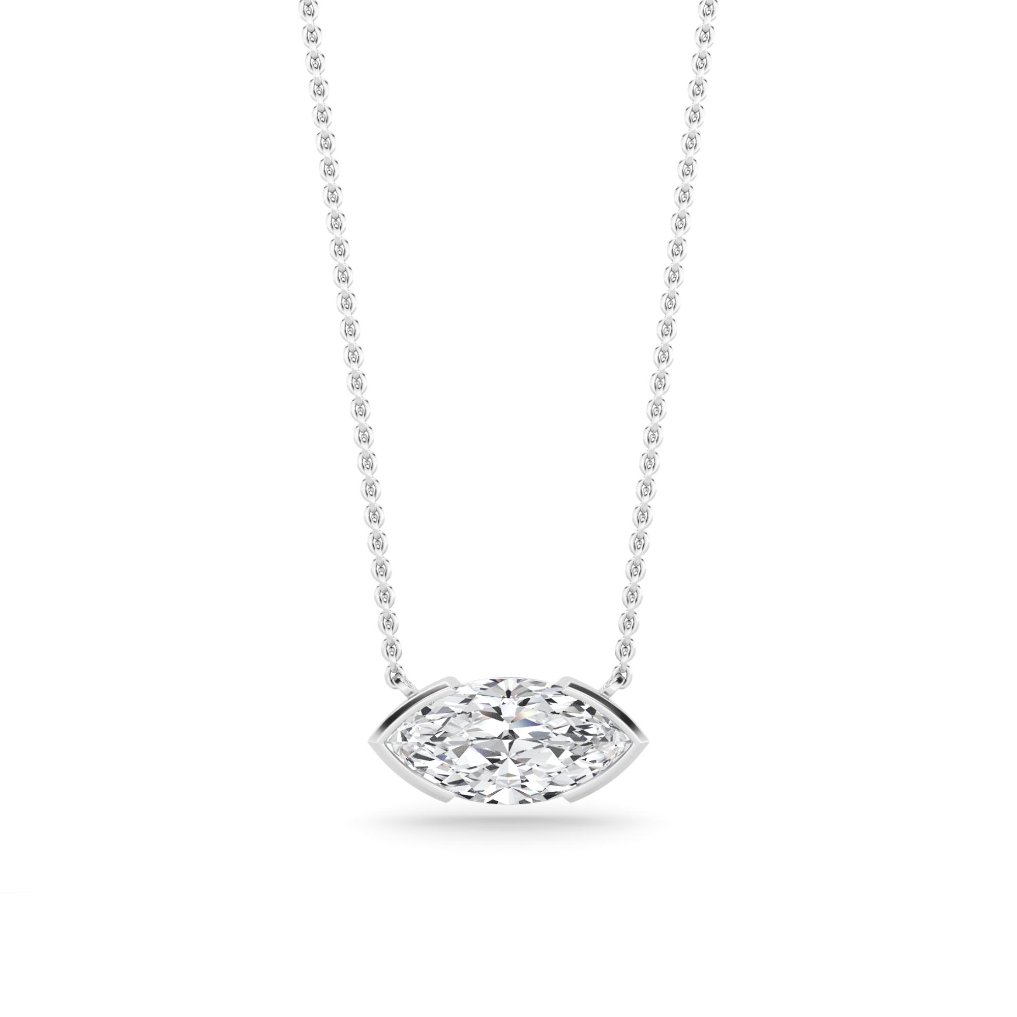 Dangling Half Bezel Setting Marquise Cut Diamond Solitaire Pendant Necklaces in 9K White Gold