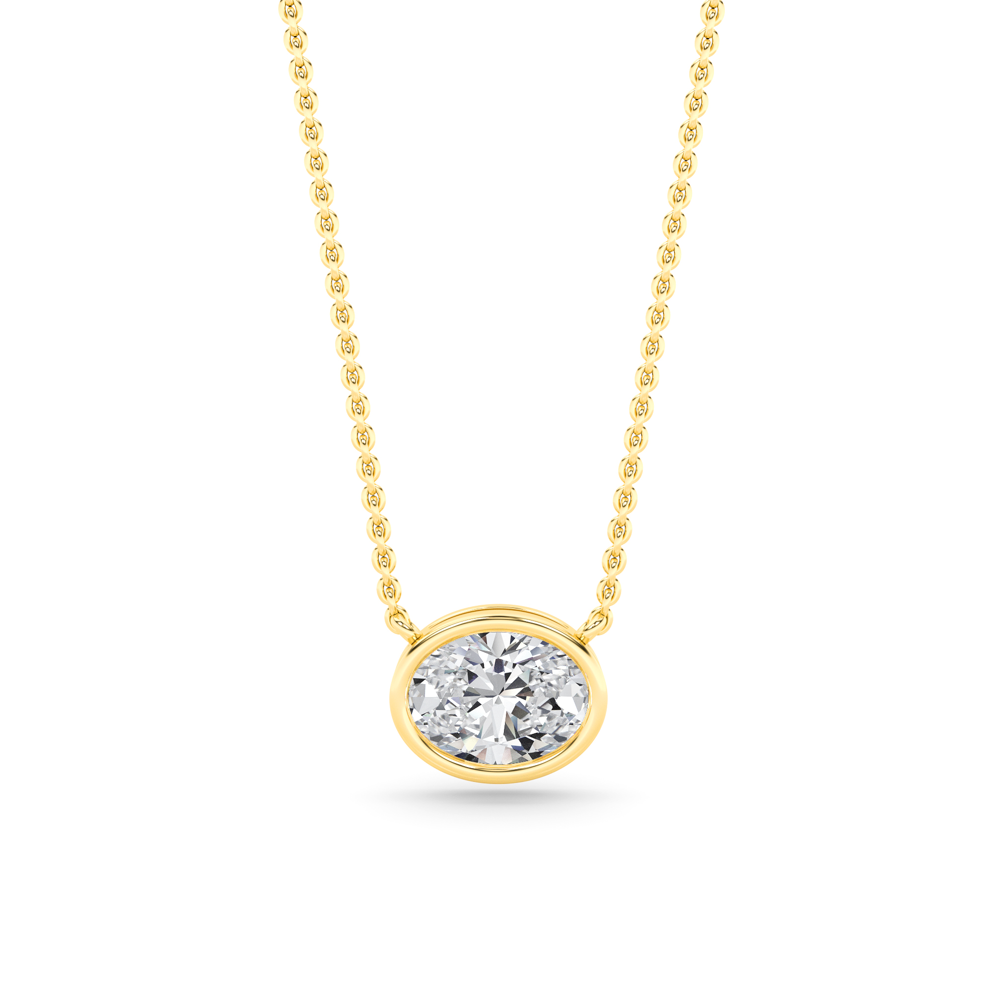 Classic Bezel Setting  Oval Cut Diamond Solitaire Pendant Necklaces in 9K Yellow Gold