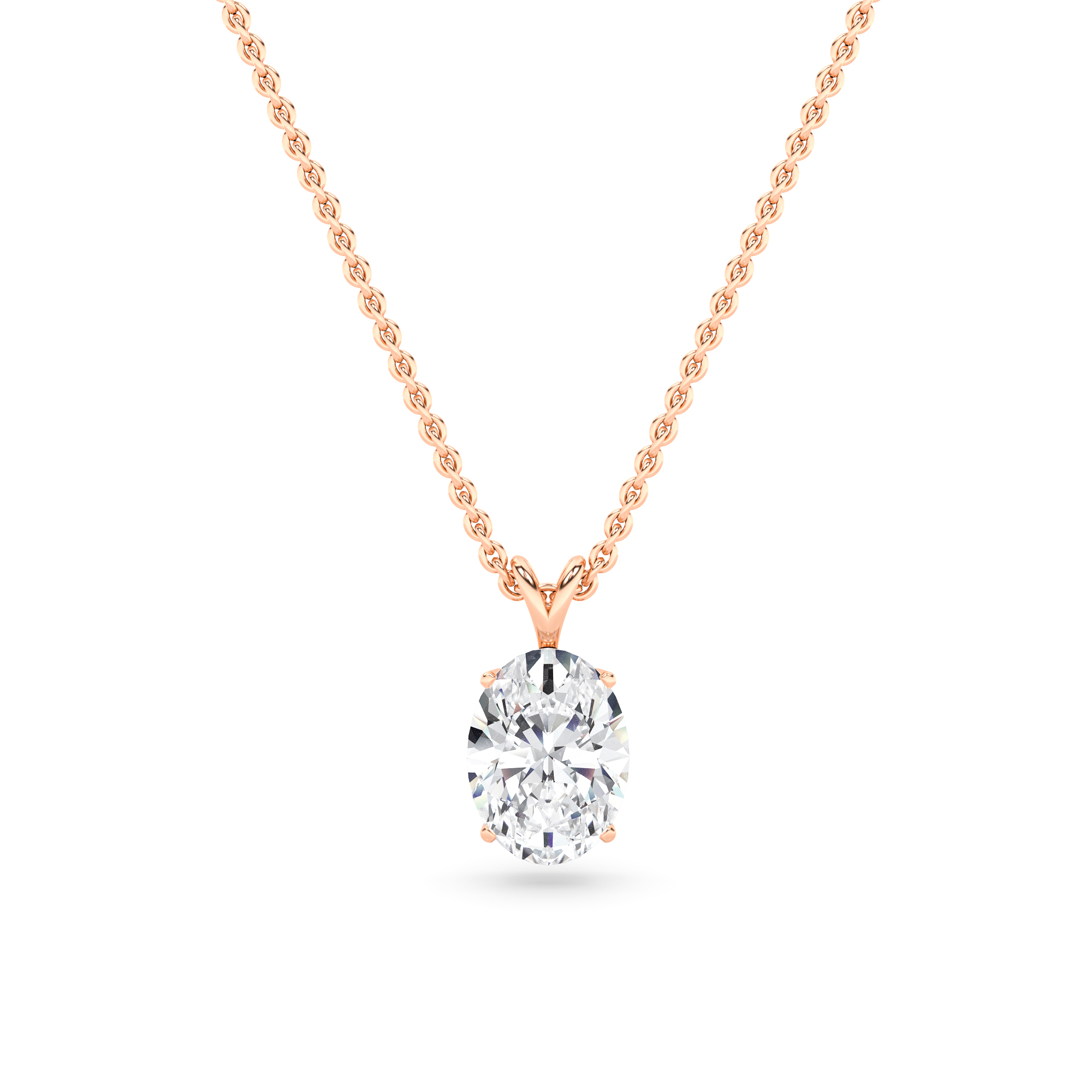Classic Split Bale  Prong Set Oval Cut Diamond Solitaire Pendant Necklaces in 9K Rose Gold