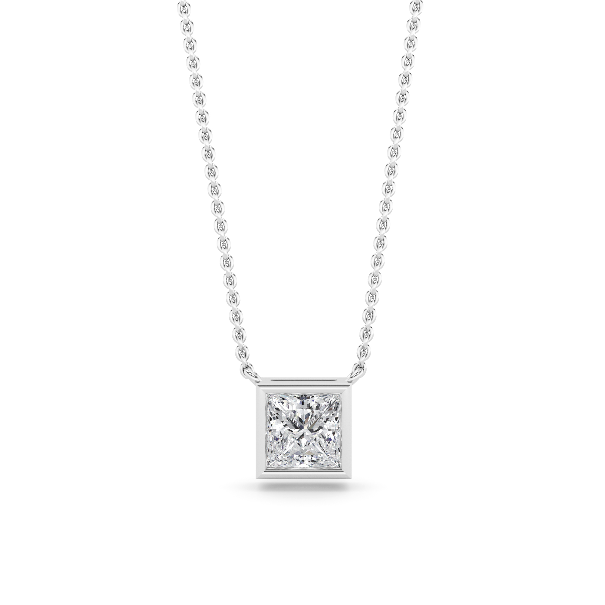 Classic Bezel Setting  Princess Cut Diamond Solitaire Pendant Necklaces in 9K White Gold