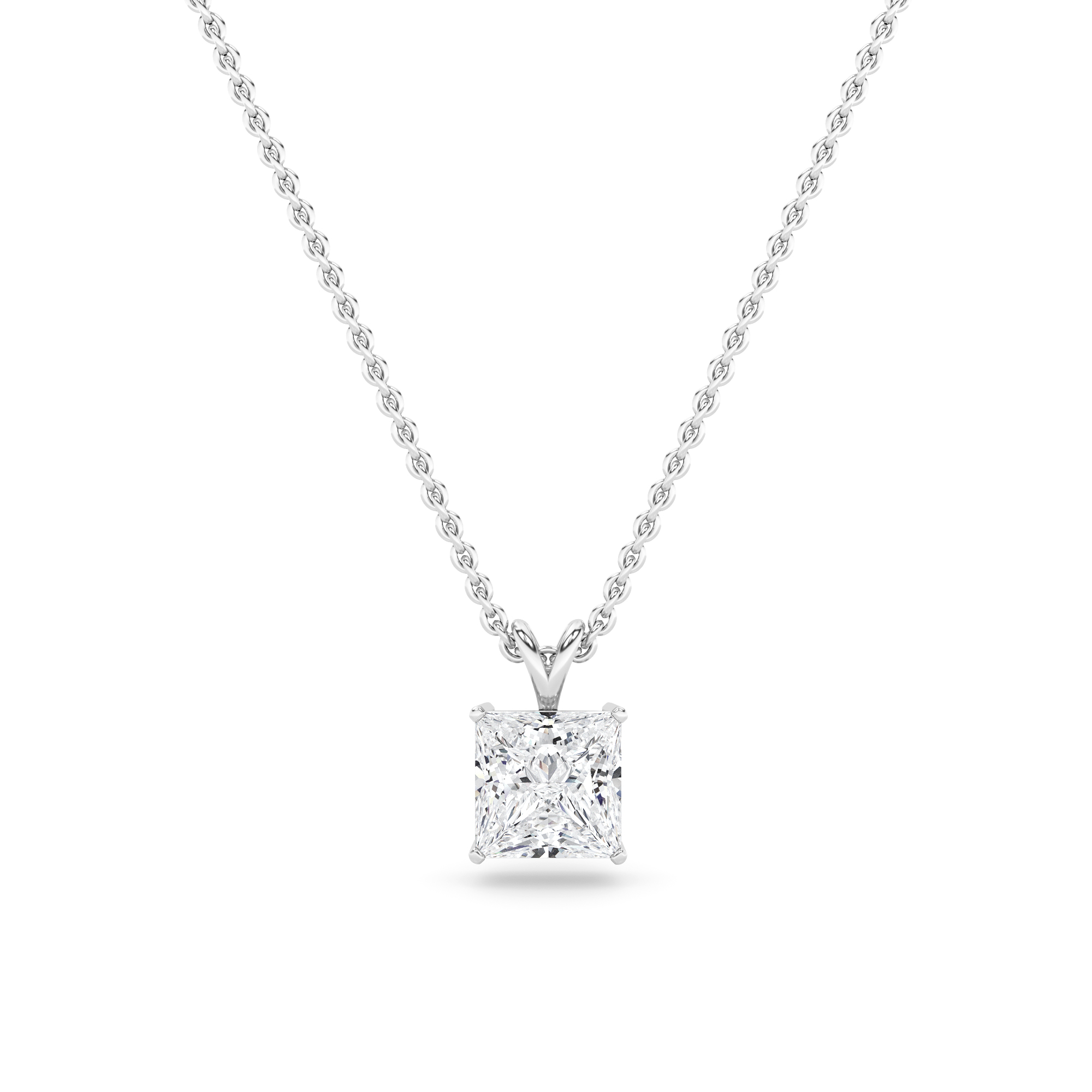 0.50ct VVS-D Princess Cut Diamond Solitaire Pendant Necklaces in 9K White Gold with 18" Chain