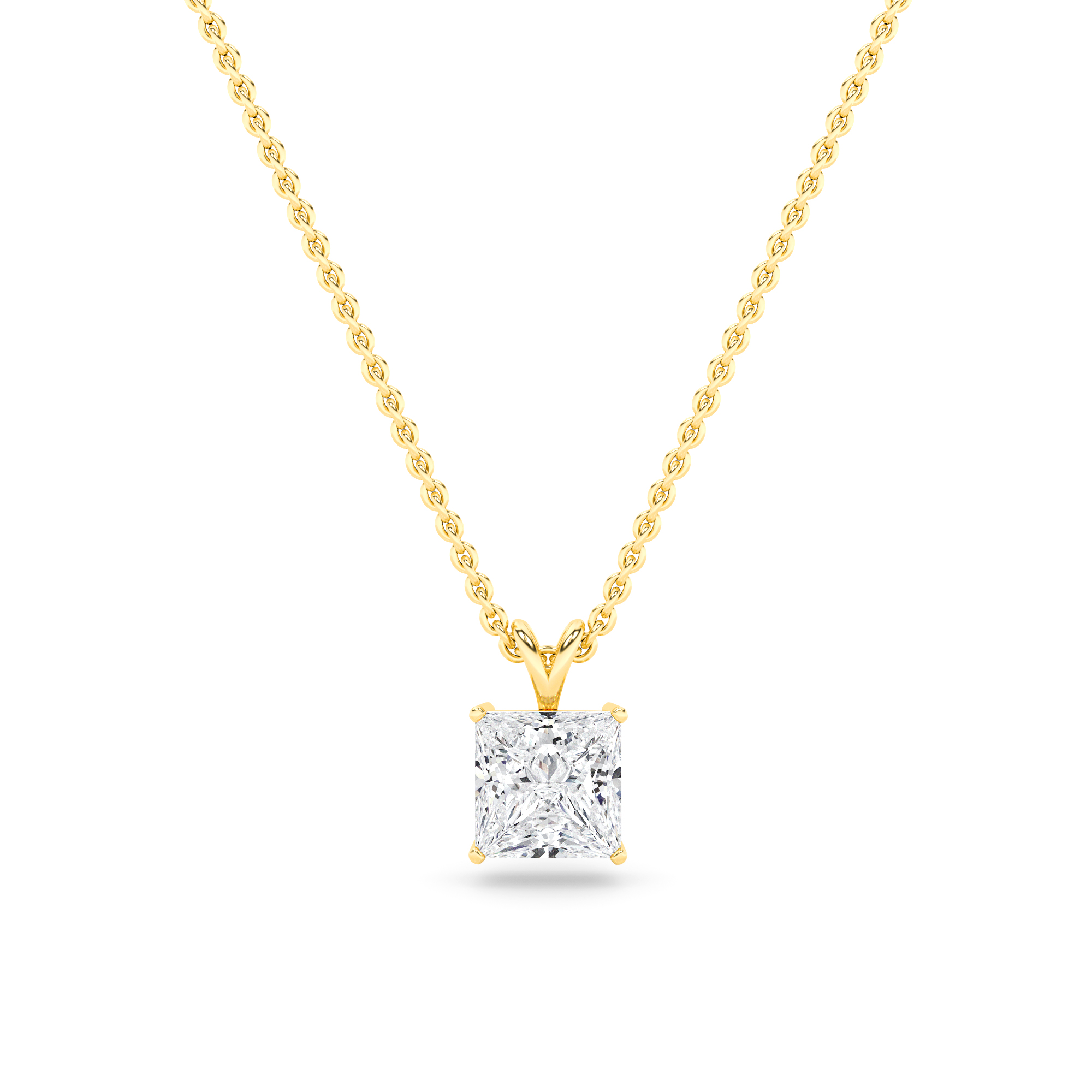 0.70ct VVS-D Princess Cut Diamond Solitaire Pendant Necklaces in 18K Yellow Gold with 18" Chain