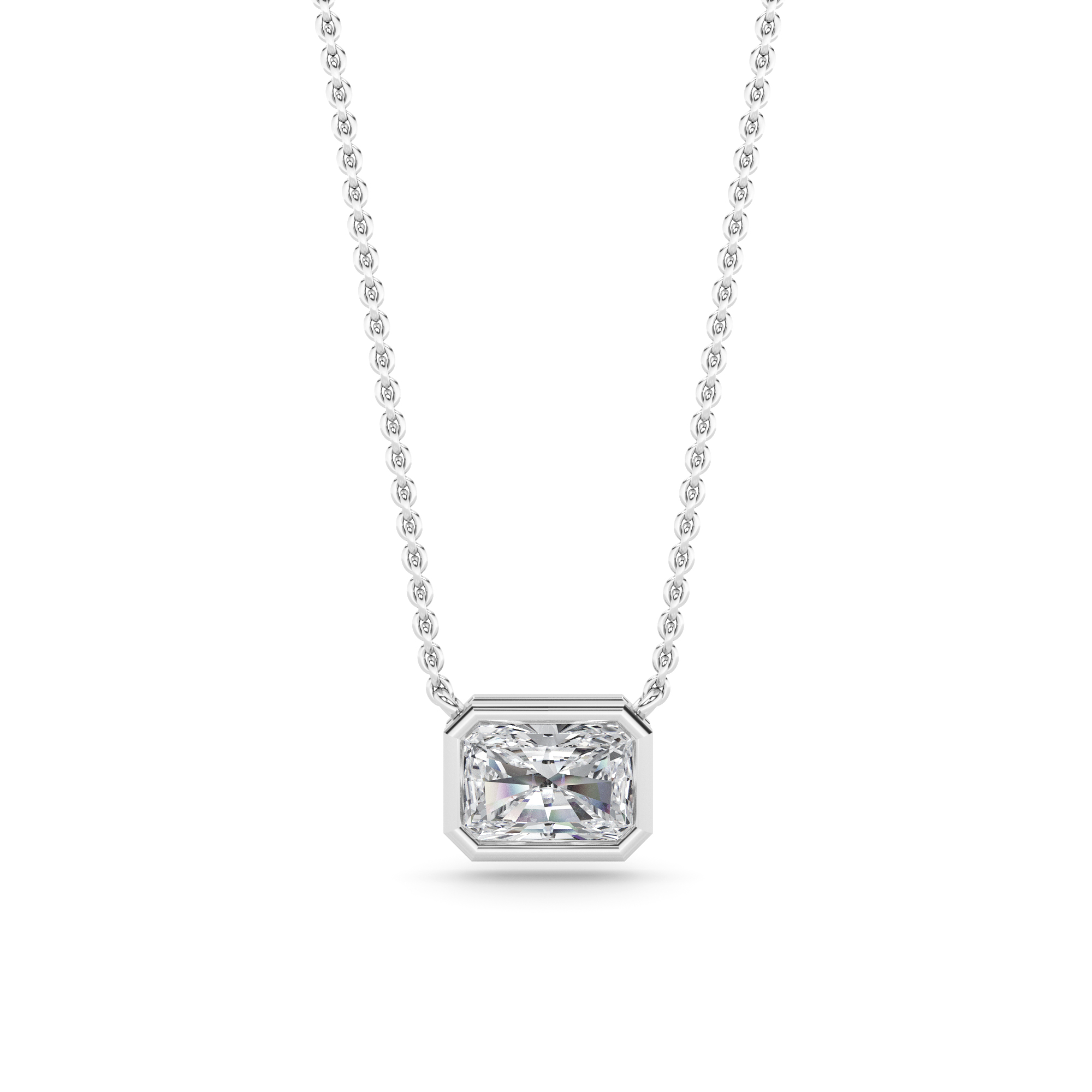 Classic Bezel Setting  Radiant Cut Diamond Solitaire Pendant Necklaces in 9K White Gold