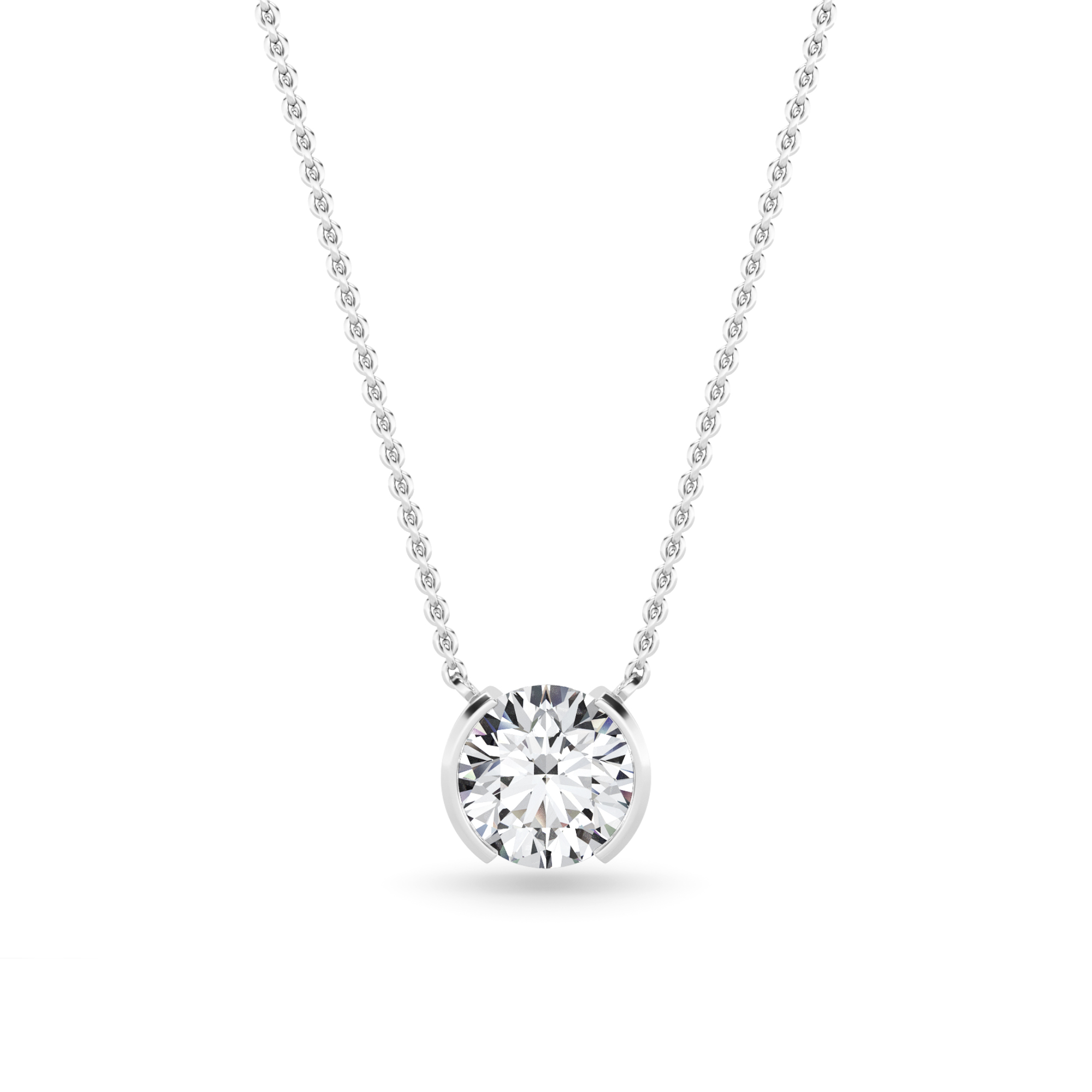 Dangling Half Bezel Setting Round Cut Diamond Solitaire Pendant Necklaces in 9K White Gold