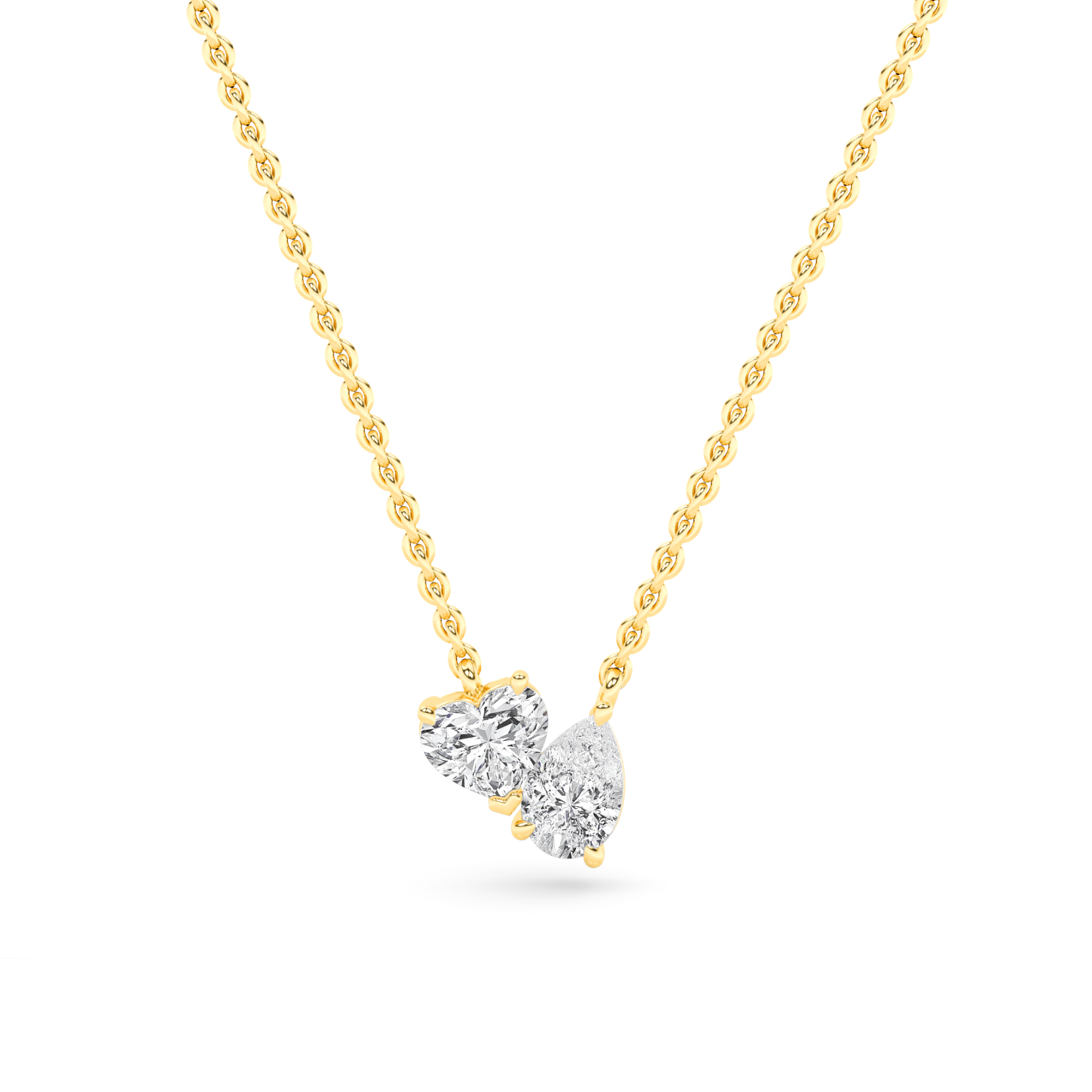 Style Prong Set Pear and Heart Cut Diamond Solitaire Pendant in 9K White Yellow Gold Toi Et Moi Necklaces