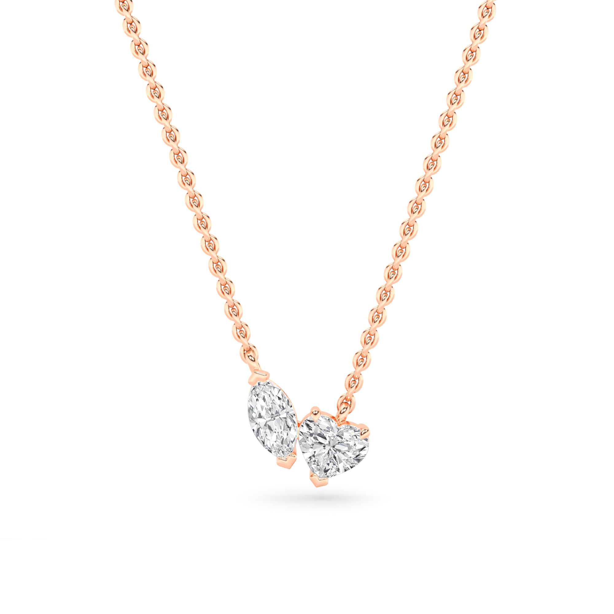 Style Prong Set Heart and Marquise Diamond Necklace in 9K White Rose Gold Toi Et Moi Necklaces