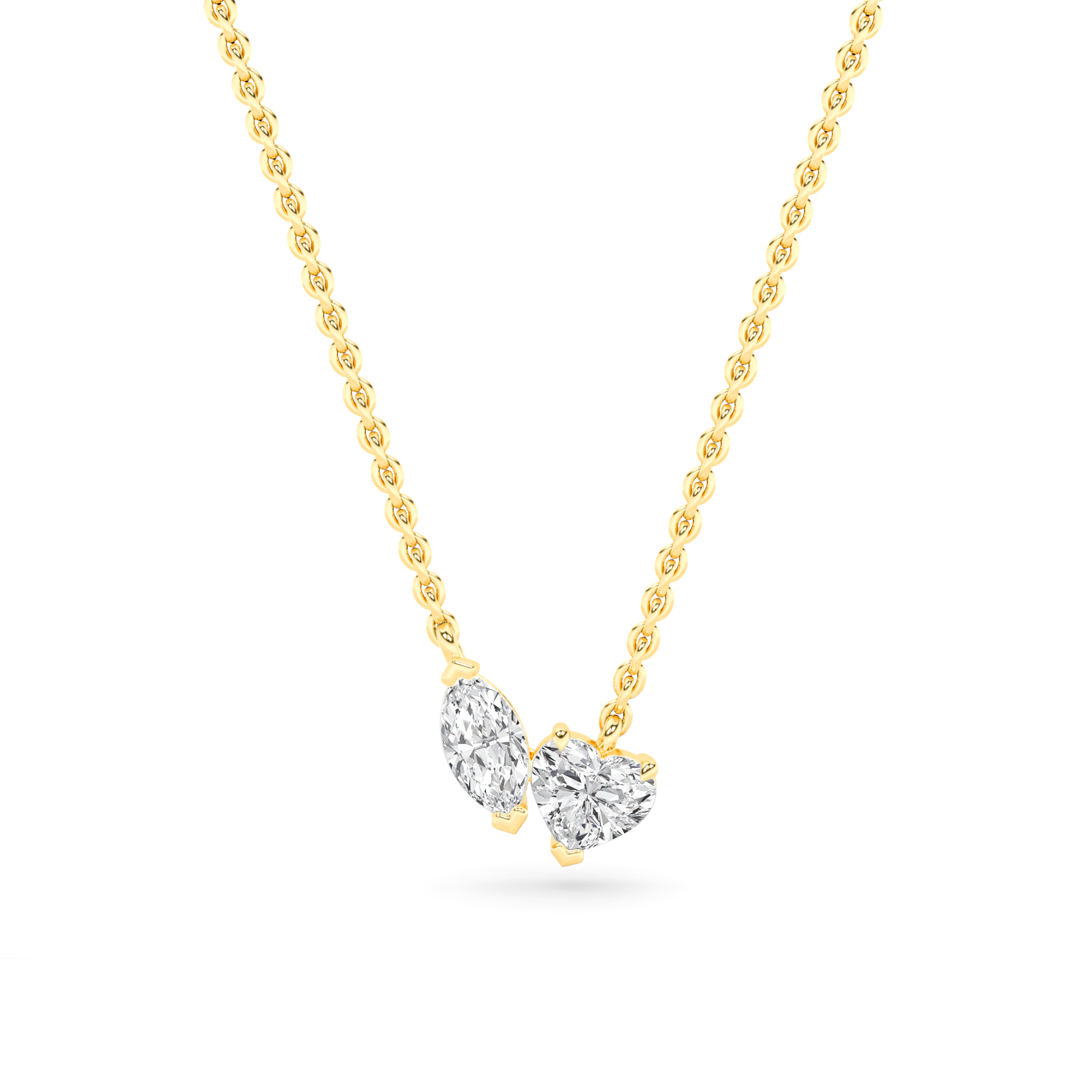 Style Prong Set Heart and Marquise Diamond Necklace in 9K White Yellow Gold Toi Et Moi Necklaces
