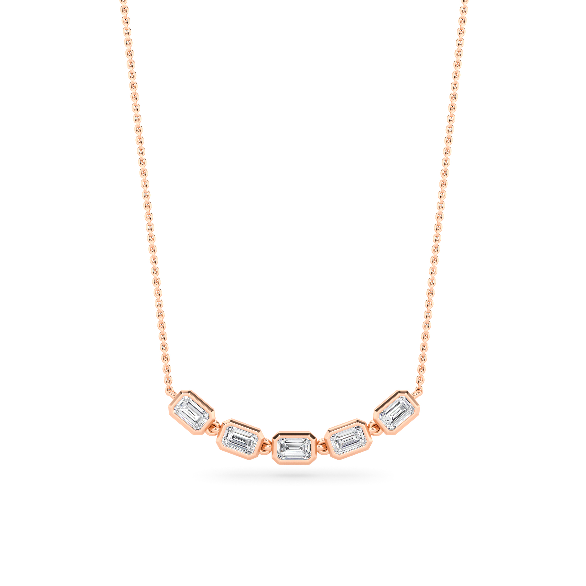 Classic Bezel Set Emerald Cut Delicate Pendant In 9K Rose Gold