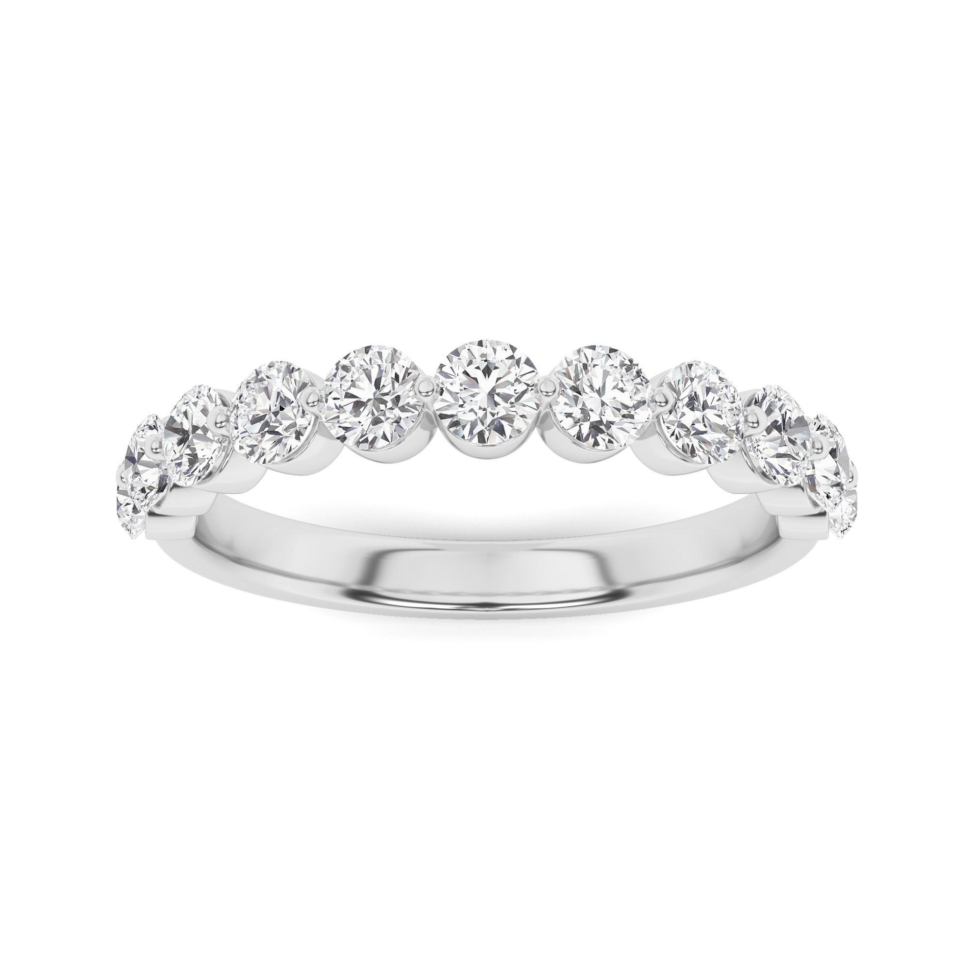 Shared Claw Set Half Eternity Wedding Ring In 9K White Gold