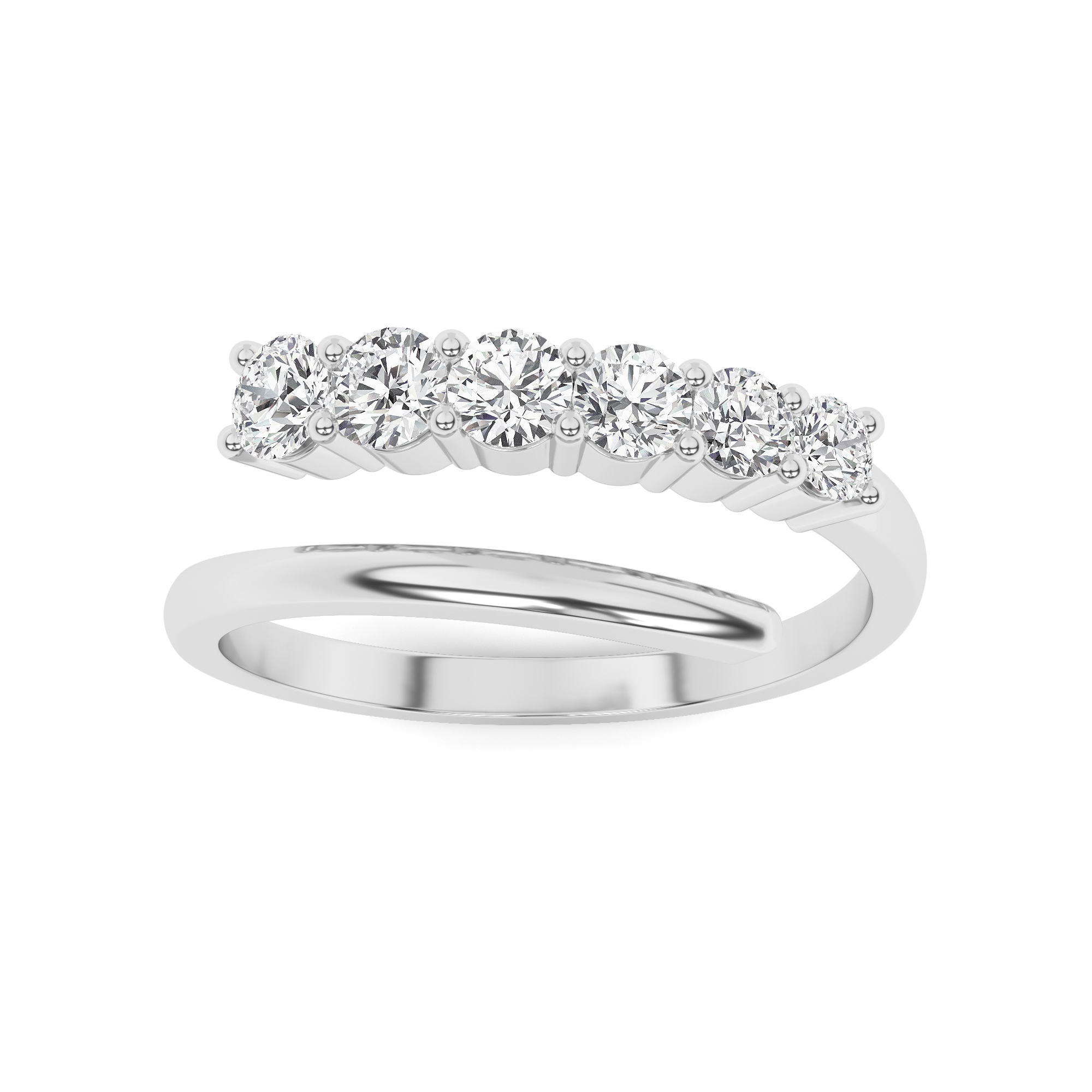 Six Stone Prong Set Spiral Half Eternity Ring In 9k White Gold